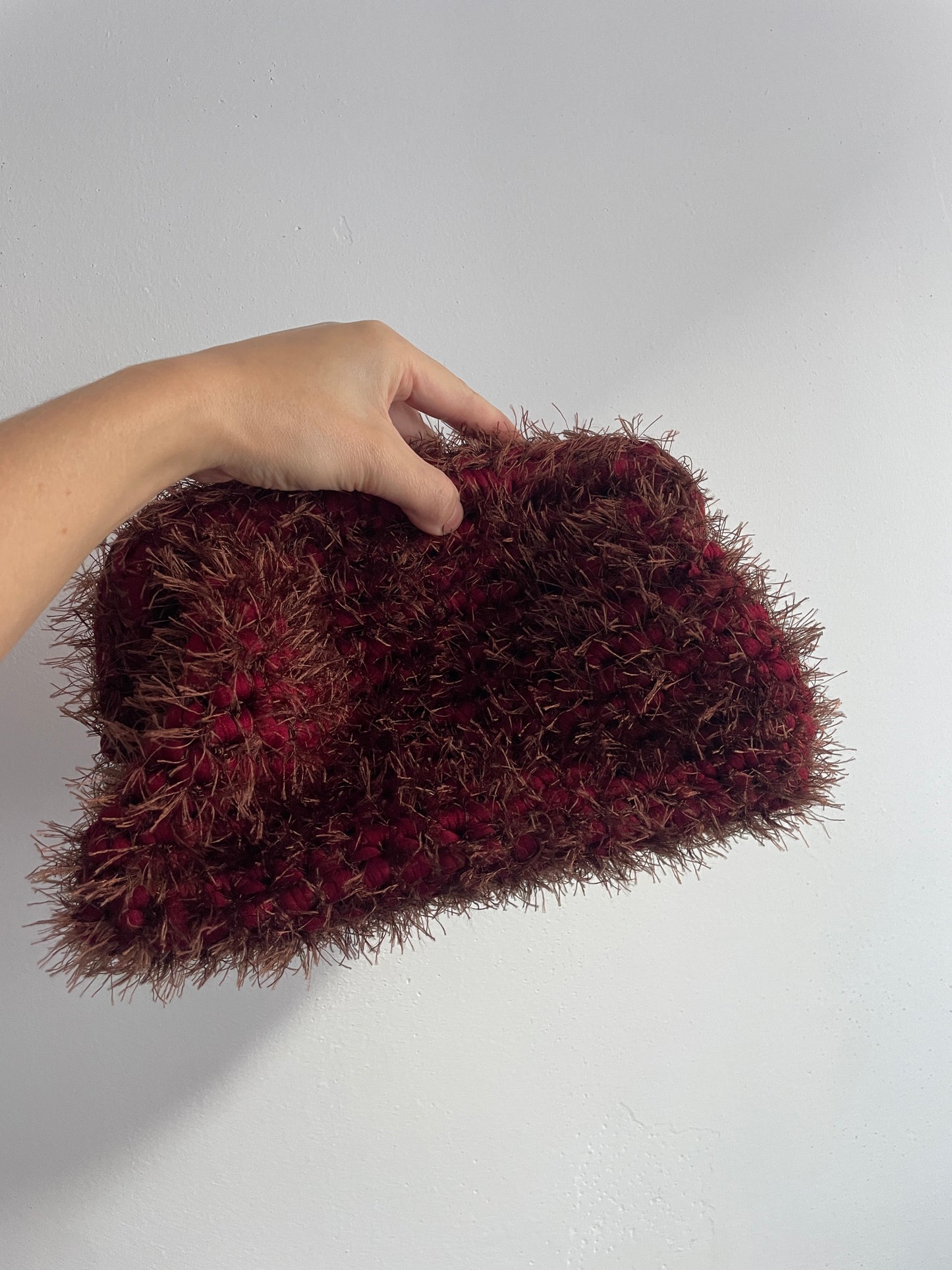 Fluffy Burgundy Crochet Clutch bag - KELLI