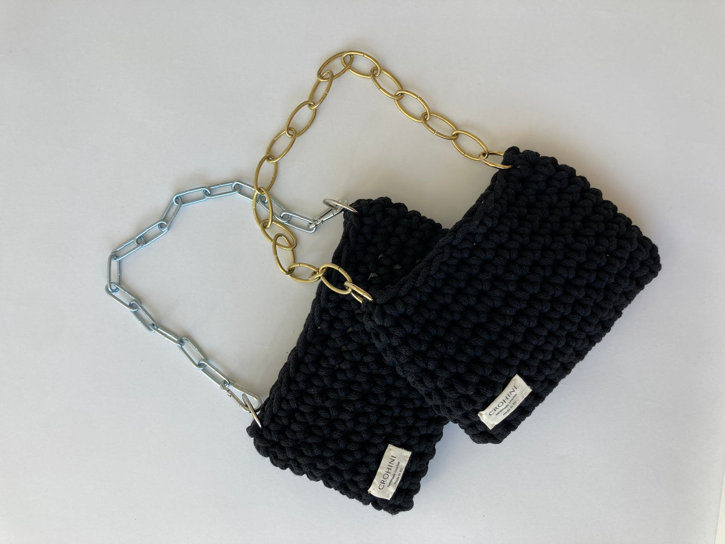 Black Mini Crochet Bag | JOE Bag | Gold Chain Handle