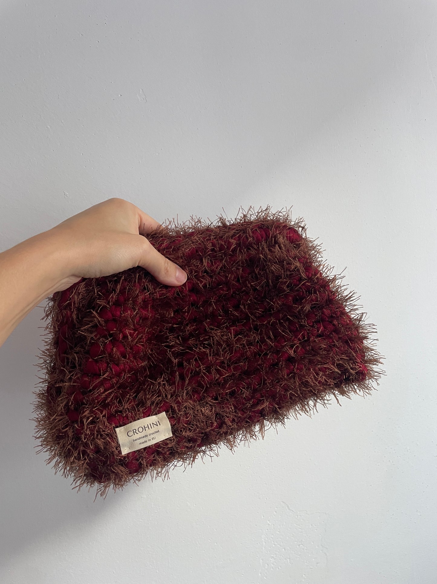 Fluffy Burgundy Crochet Clutch bag - KELLI