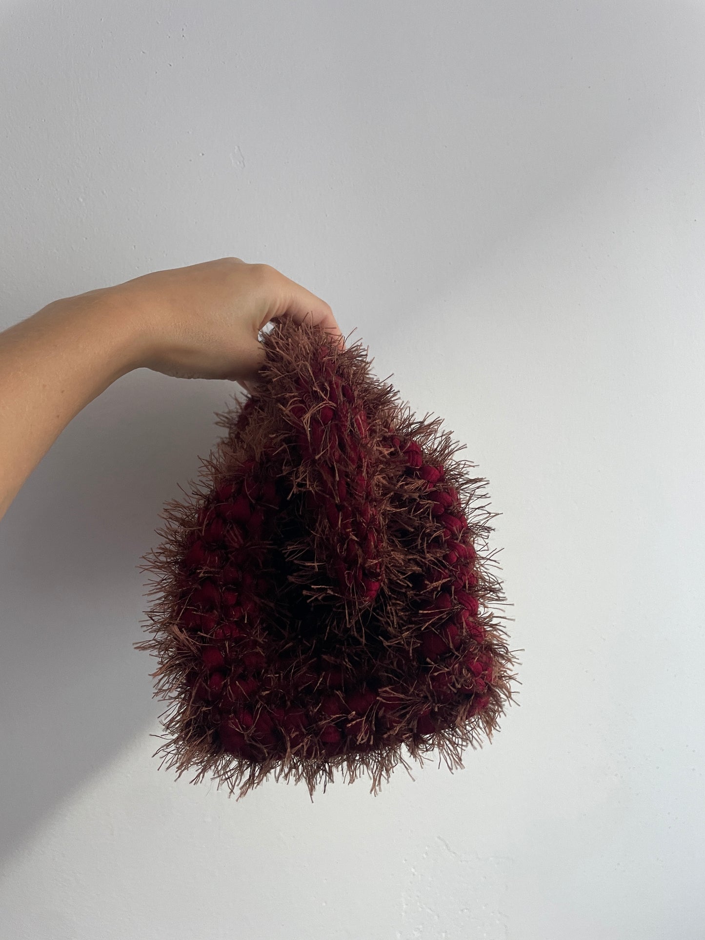 Fluffy Burgundy Crochet Clutch bag - KELLI