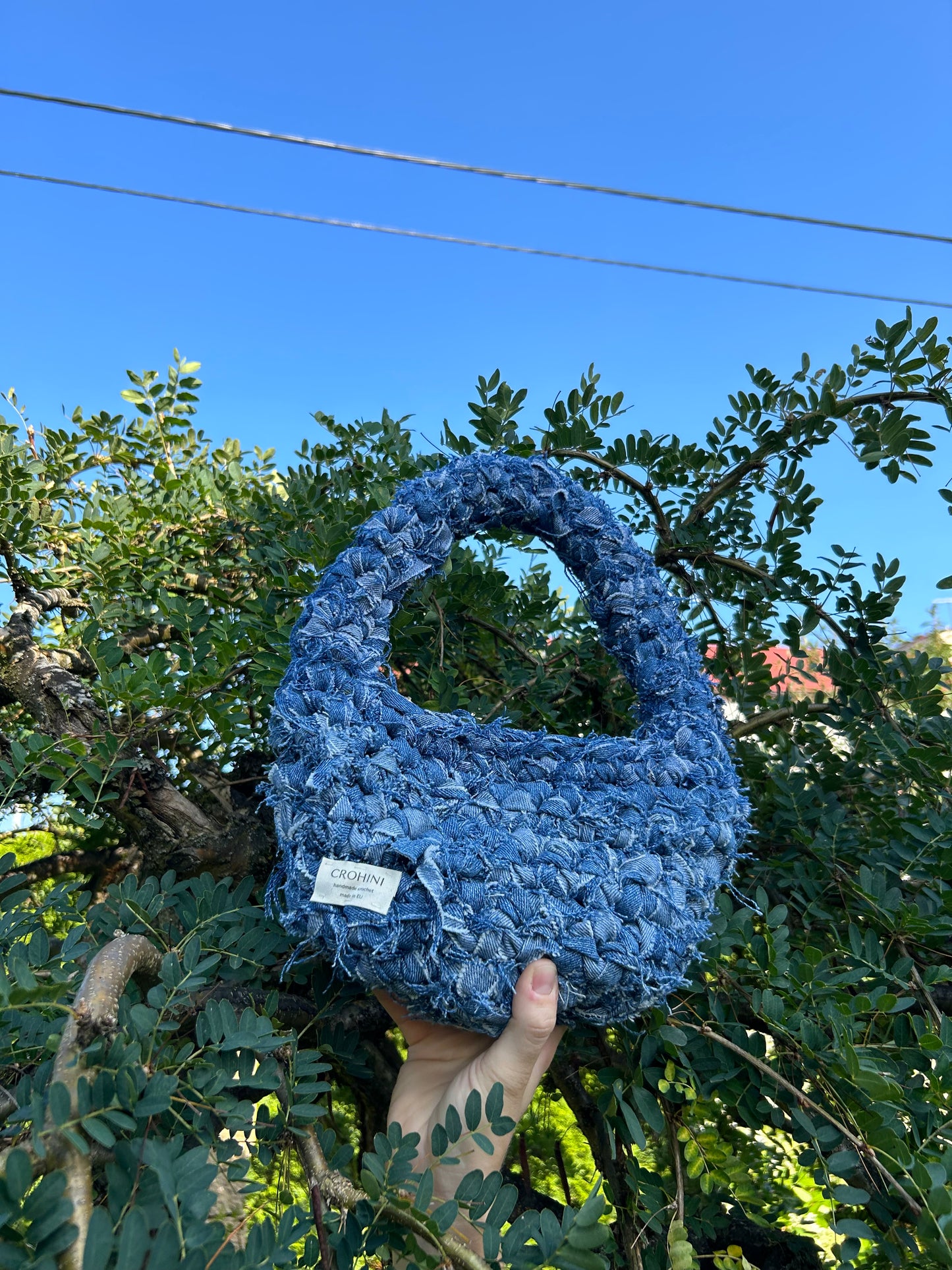 Up-cycled Blue Denim Crochet Bag - MICA