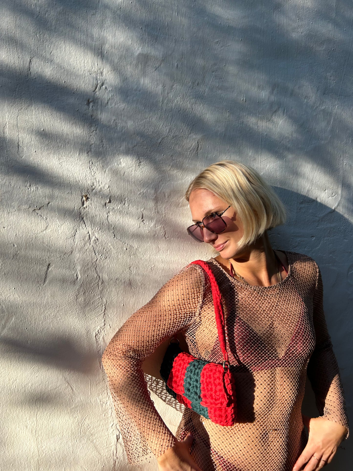 Red and Green IBIZA Crochet Bag - Small