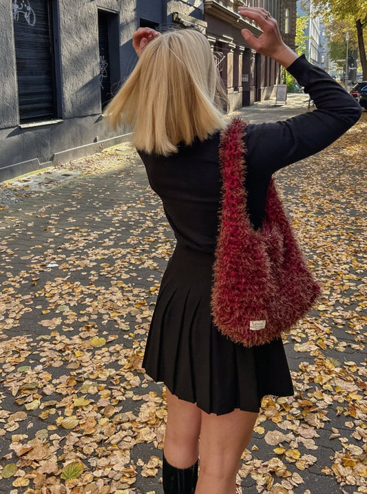 Fluffy Burgundy Crochet Bag - Large LIINA Bag
