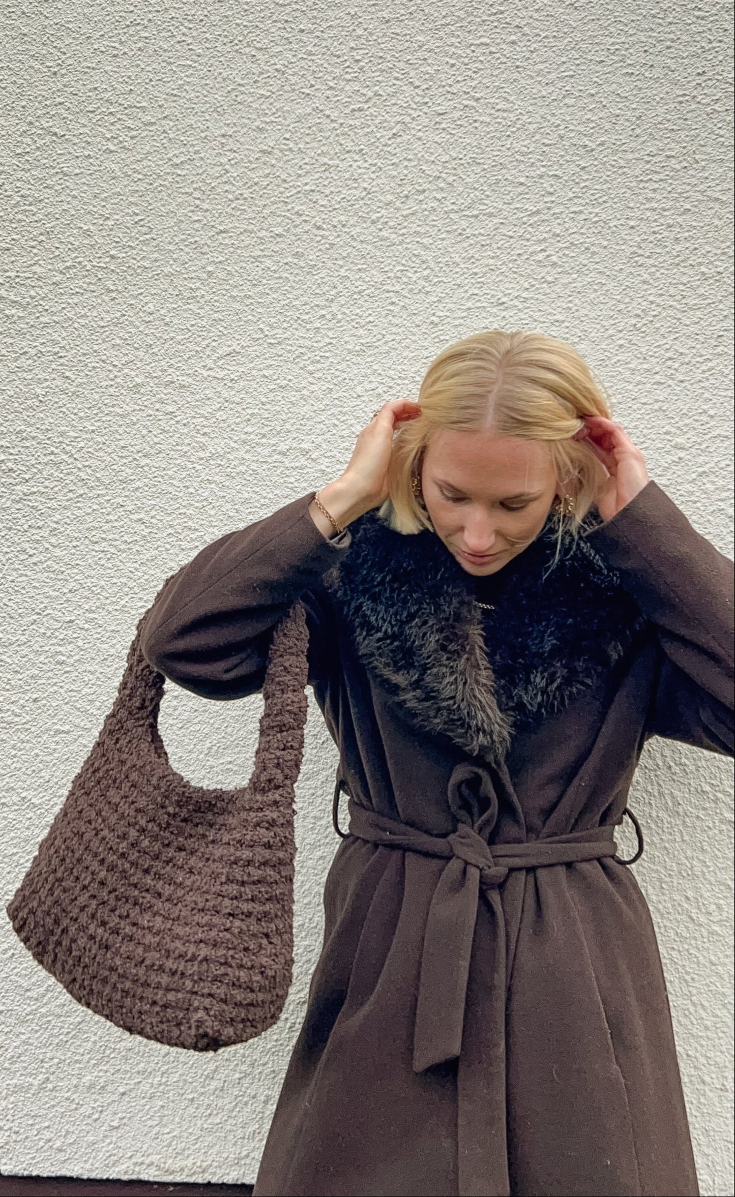 Brown Crochet Bag Towel - LIINA