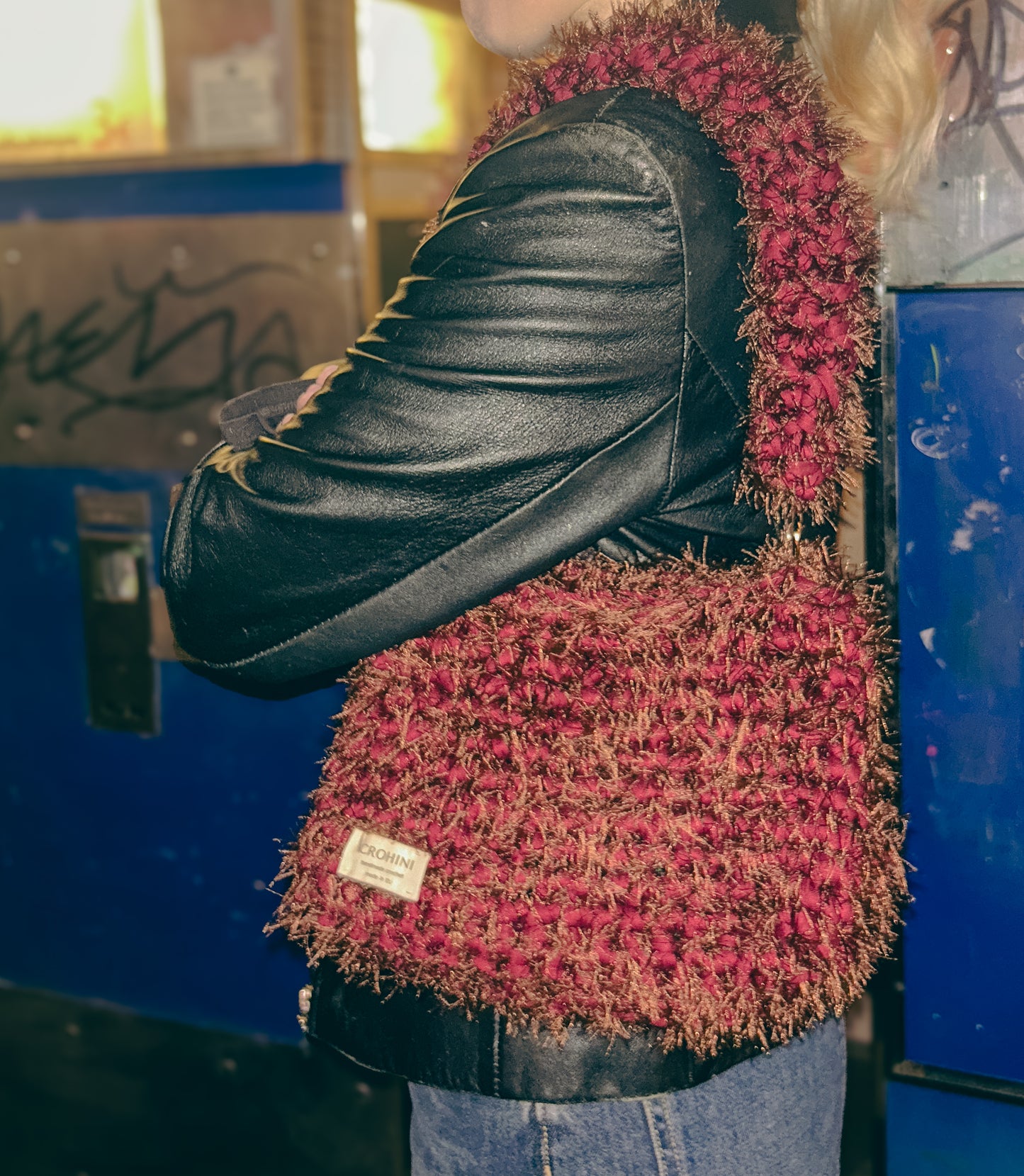 Fluffy Burgundy Crochet Bag - Medium JOE