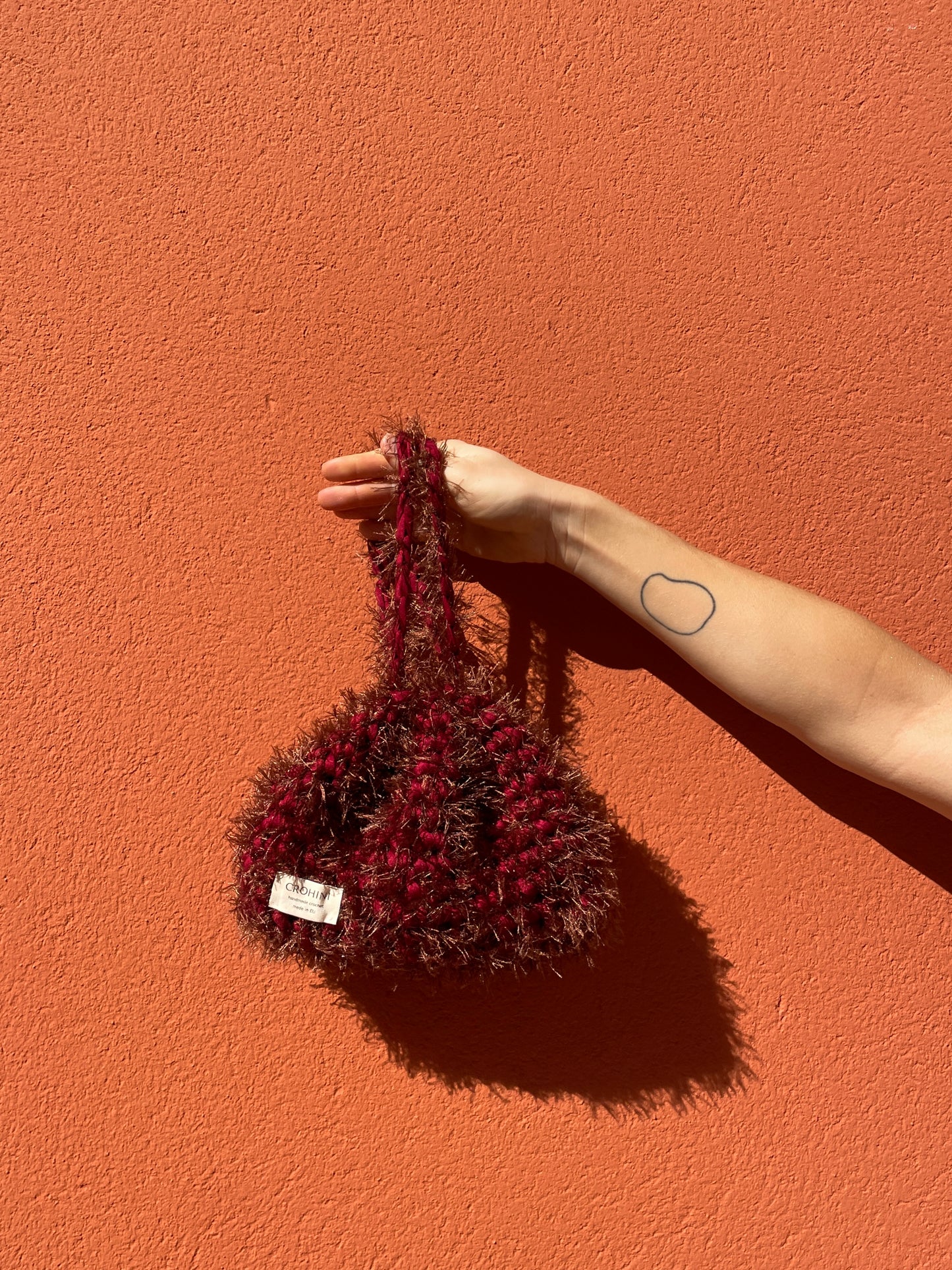 Fluffy Burgundy Crochet Pouch Bag - MIRJAM