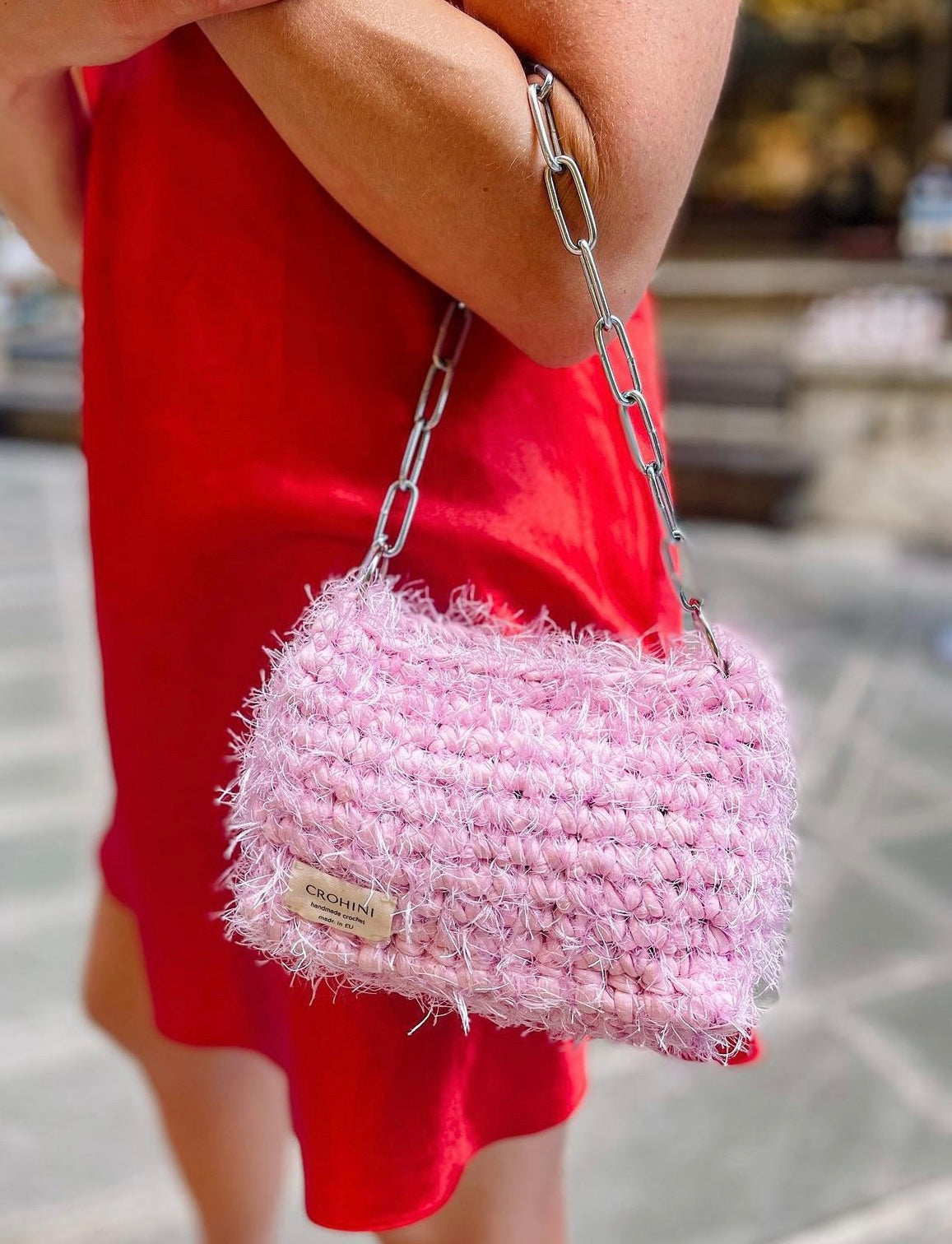 Fluffy Pink Crochet Bag - Mini JOE