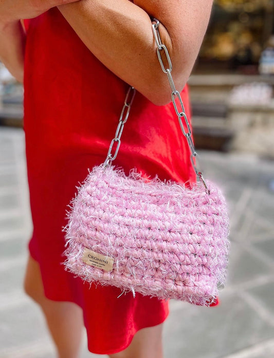 Fluffy Pink Crochet Bag - Mini JOE