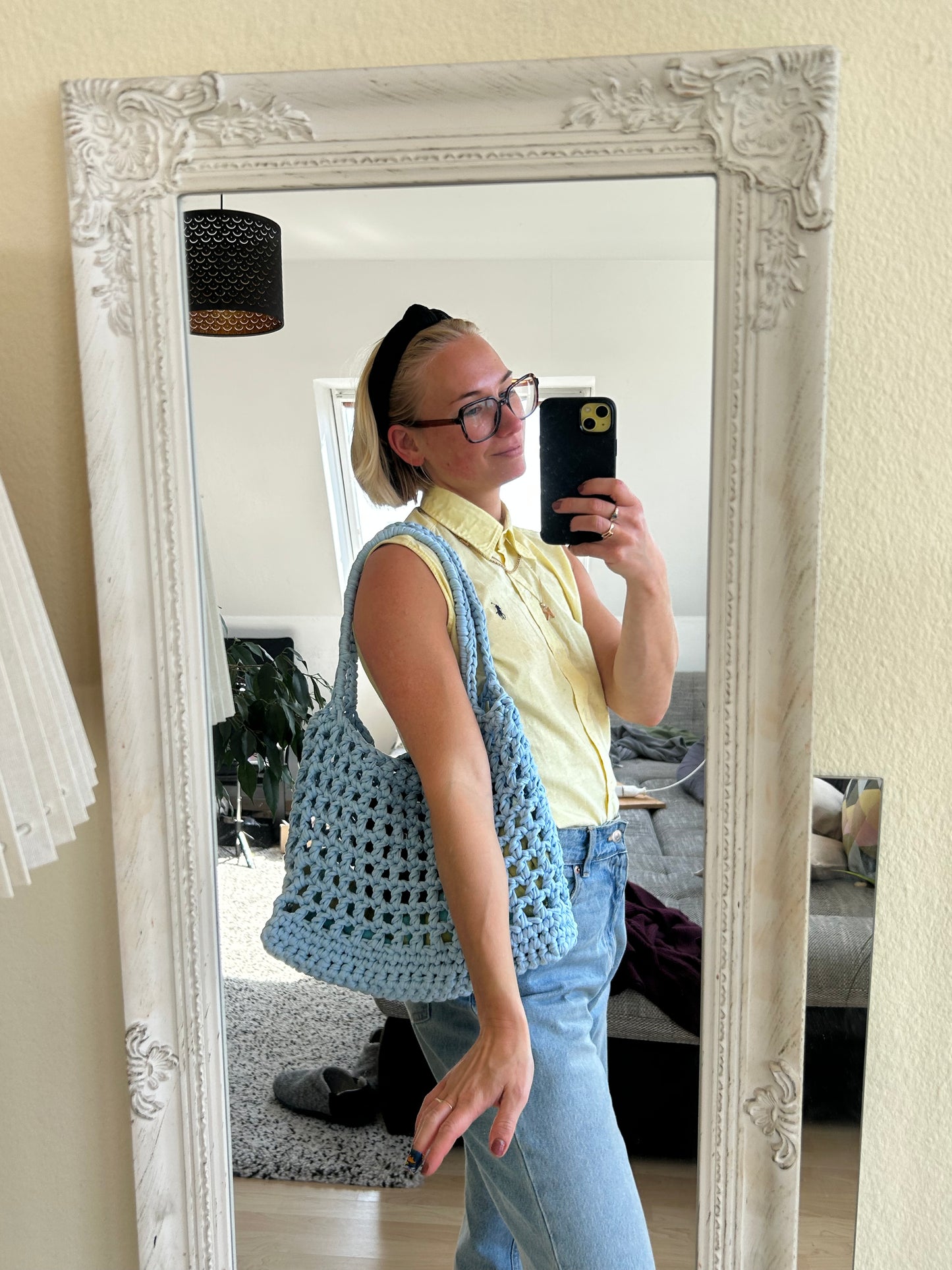 Baby Blue Crochet Tote Bag - BEACH PLEASE