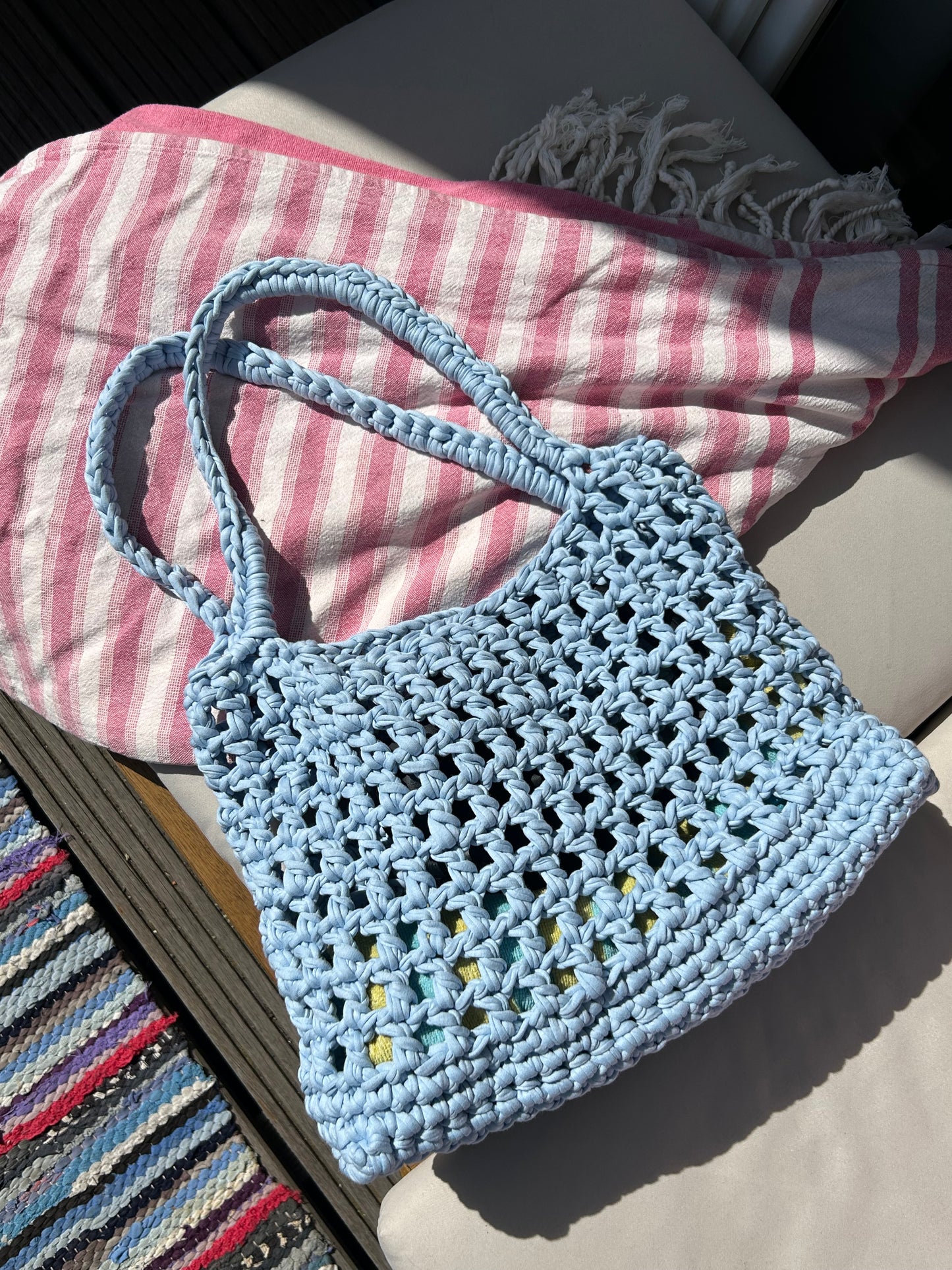 Baby Blue Crochet Tote Bag - BEACH PLEASE