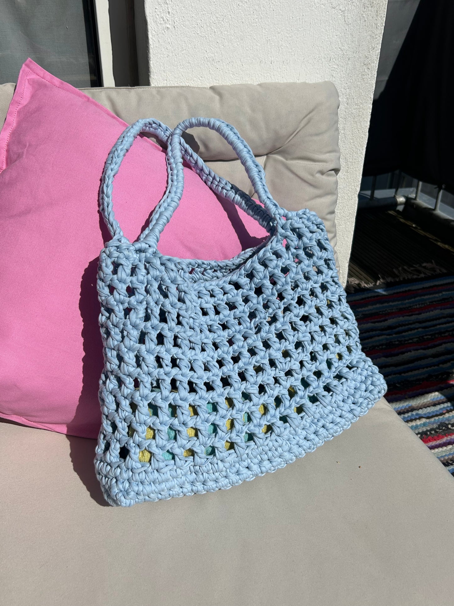 Baby Blue Crochet Tote Bag - BEACH PLEASE