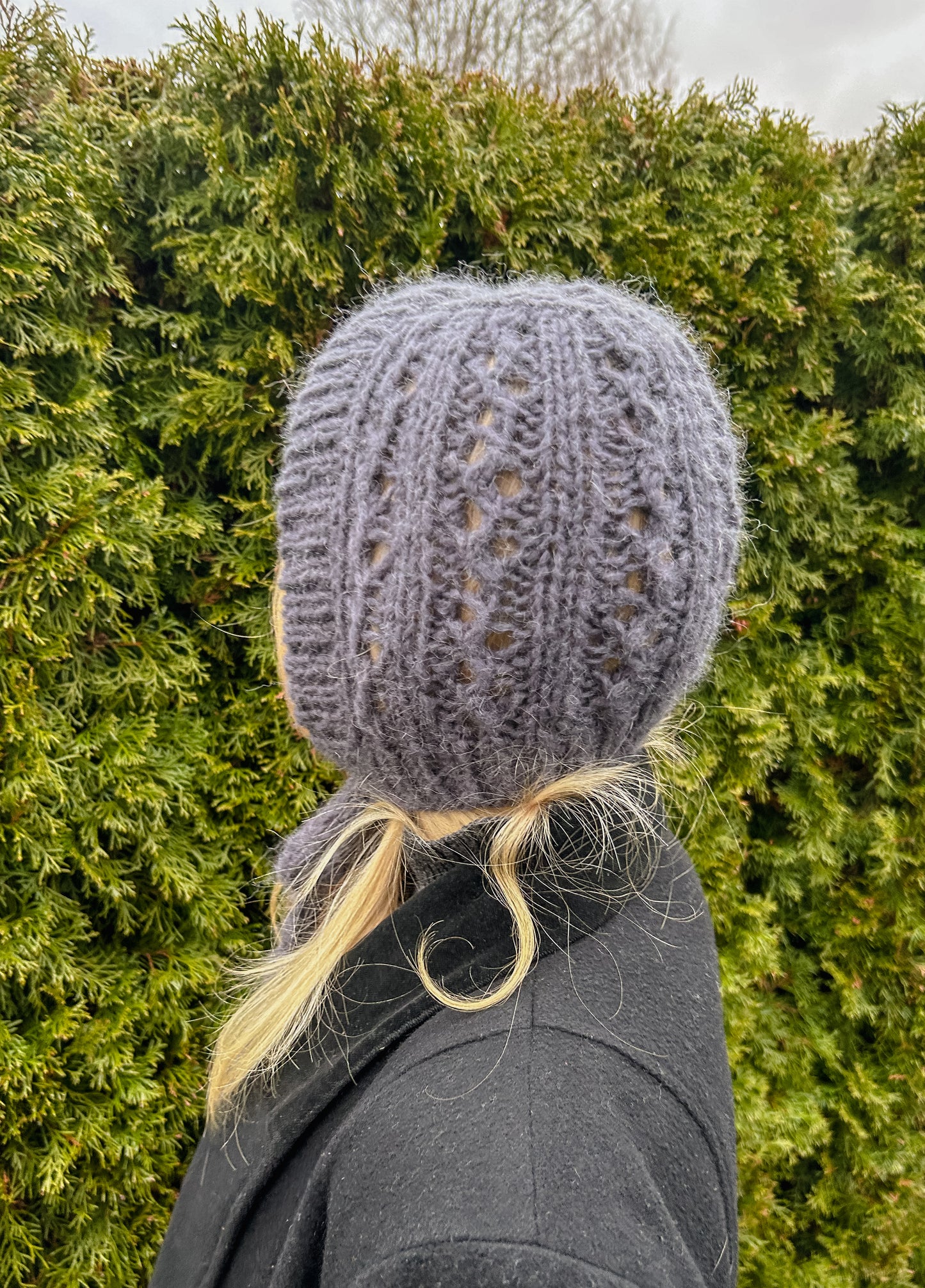 GREY Knitted Bonnet from Alpaca Wool l Handmade
