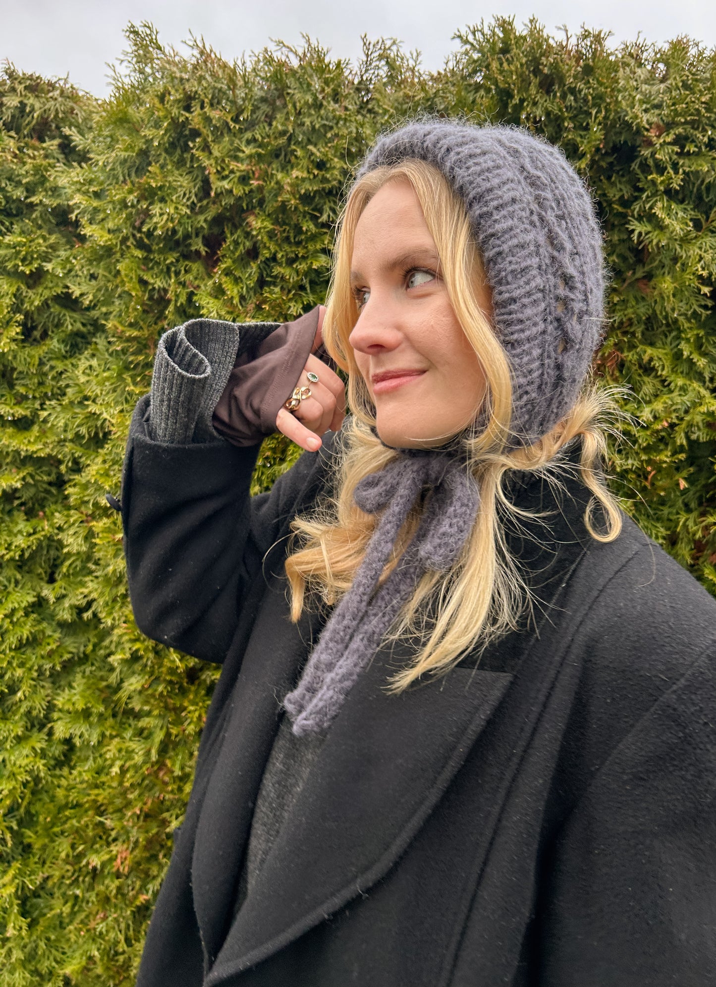 GREY Knitted Bonnet from Alpaca Wool l Handmade