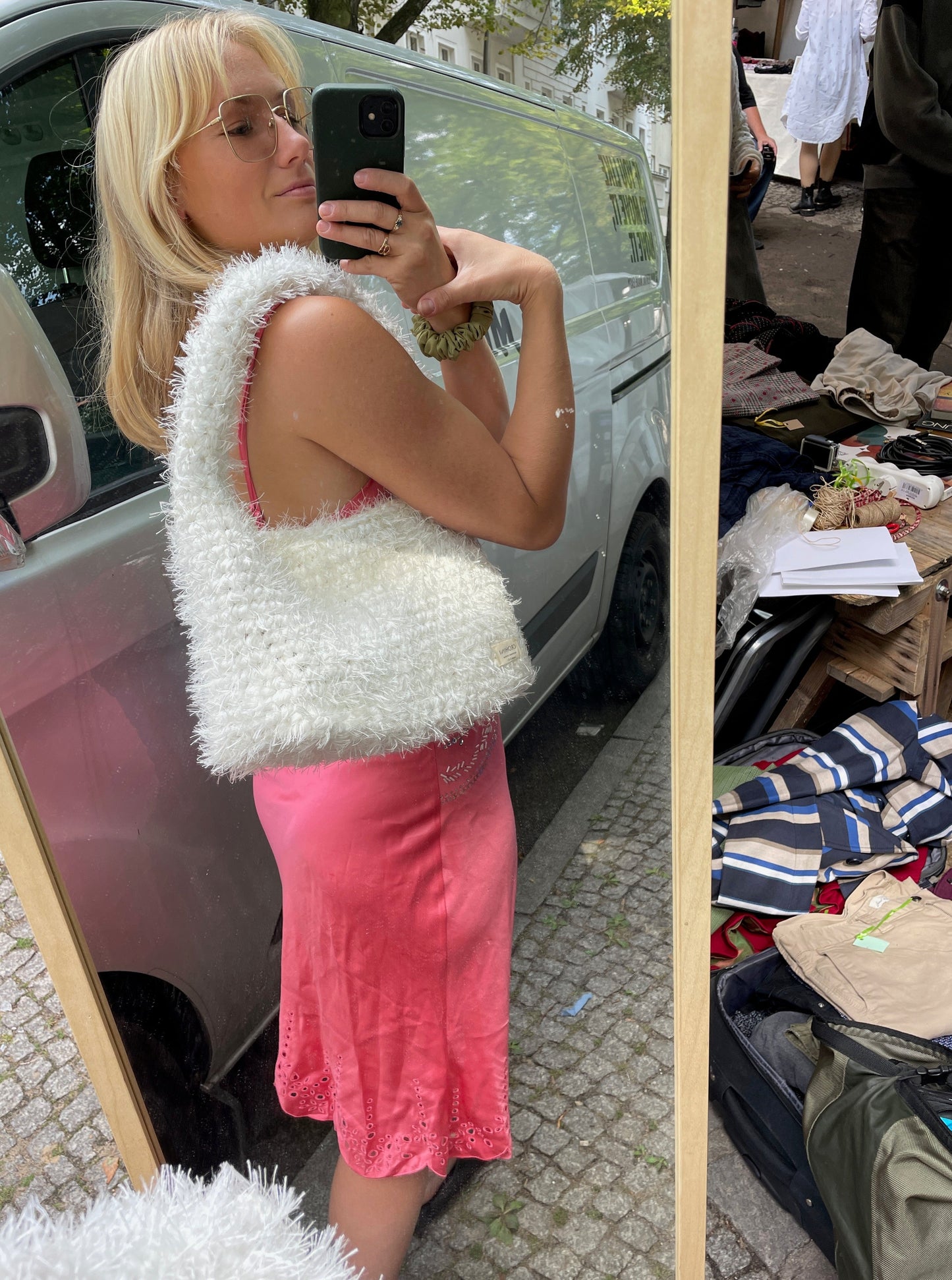 Fluffy White Crochet Bag - Large LIINA Bag