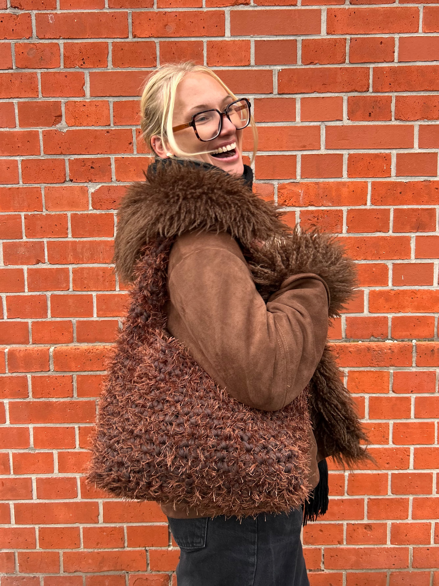 Fluffy Chocolate Brown Crochet Bag | Large LIINA