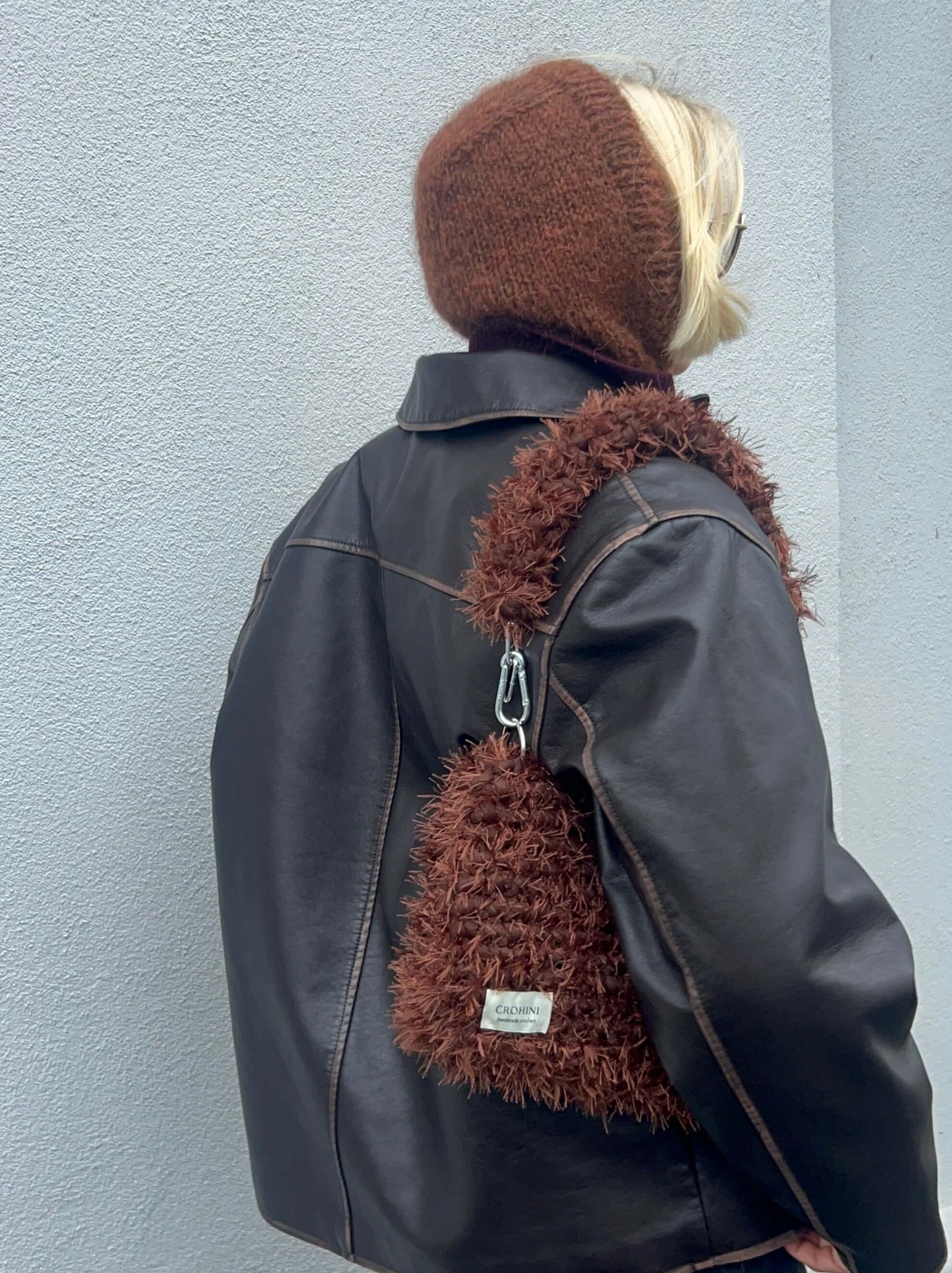 Fluffy Brown Crochet Bag JOE - Medium