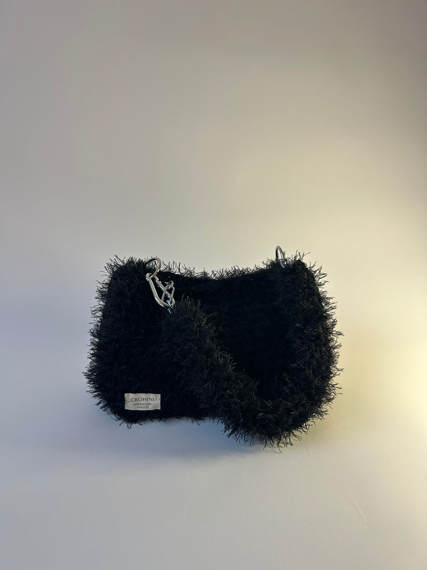 Fluffy Black JOE Crochet Bag - Medium