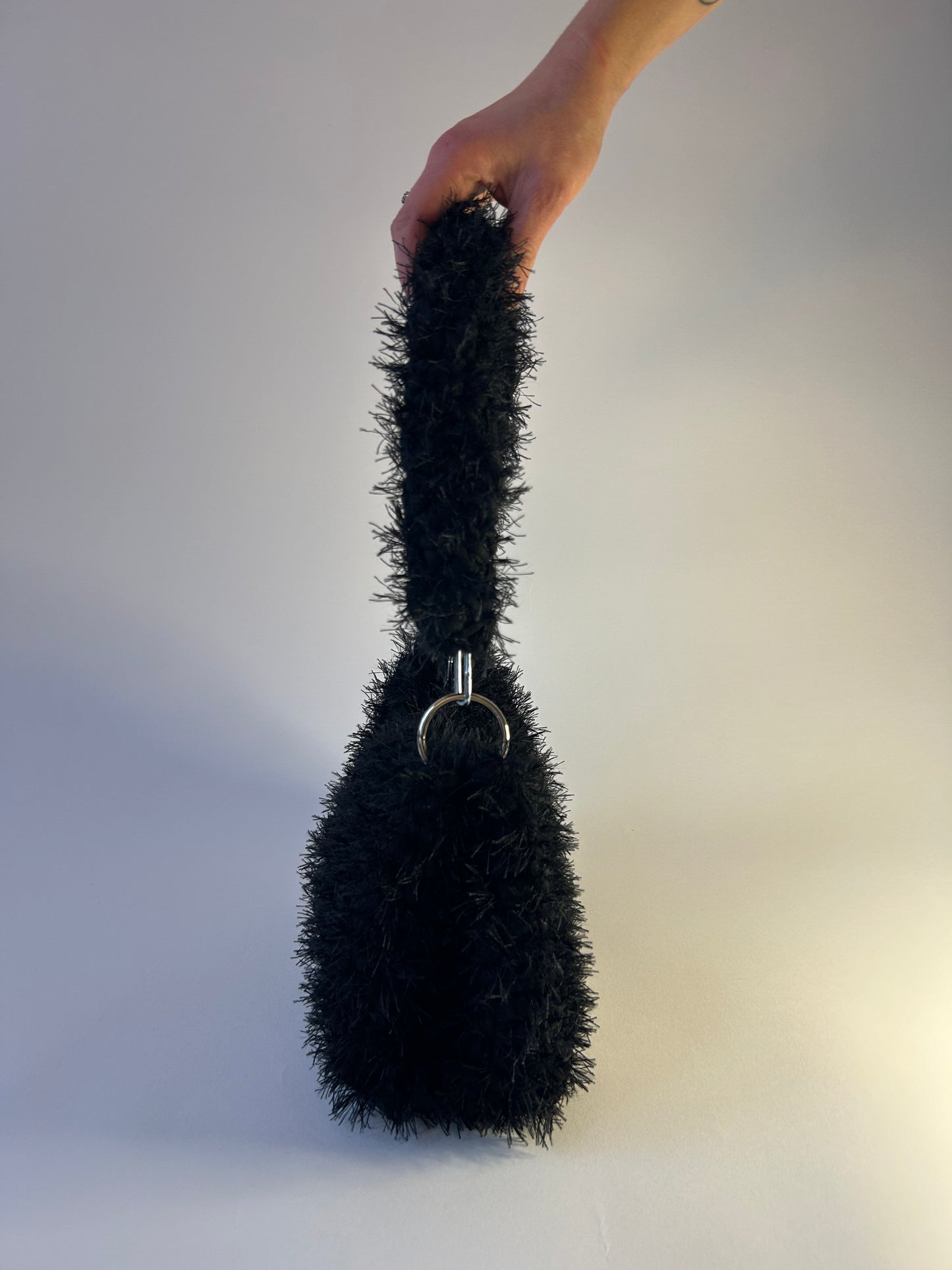 Fluffy Black JOE Crochet Bag - Medium