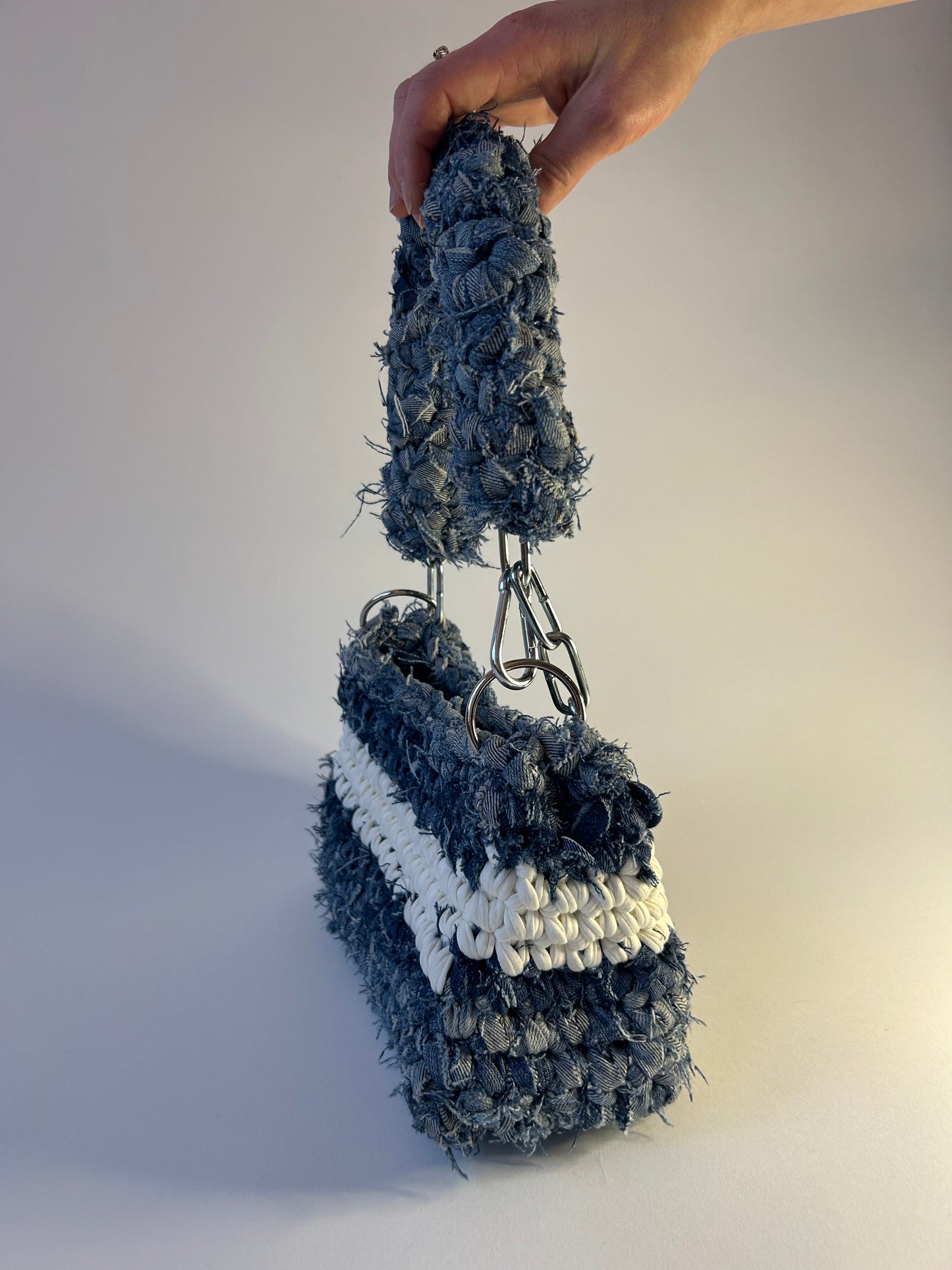 Upcycled Denim Crochet Bag - Medium Crohini JOE Bag - Handmade