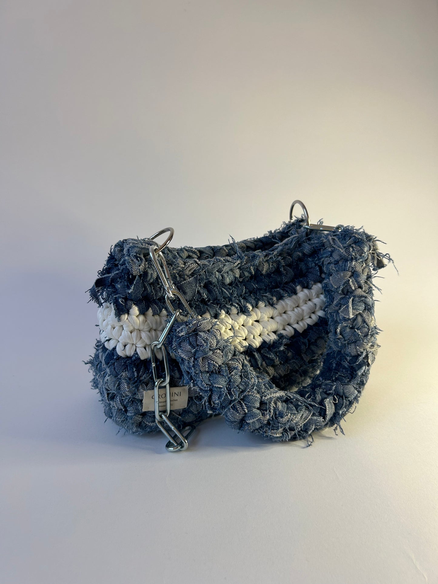 Upcycled Denim Crochet Bag - Medium Crohini JOE Bag - Handmade