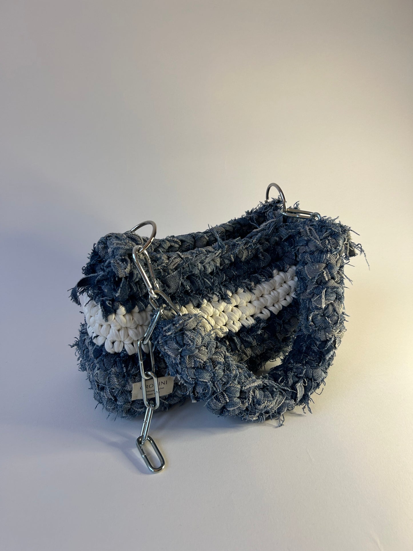 Upcycled Denim Crochet Bag - Medium Crohini JOE Bag - Handmade