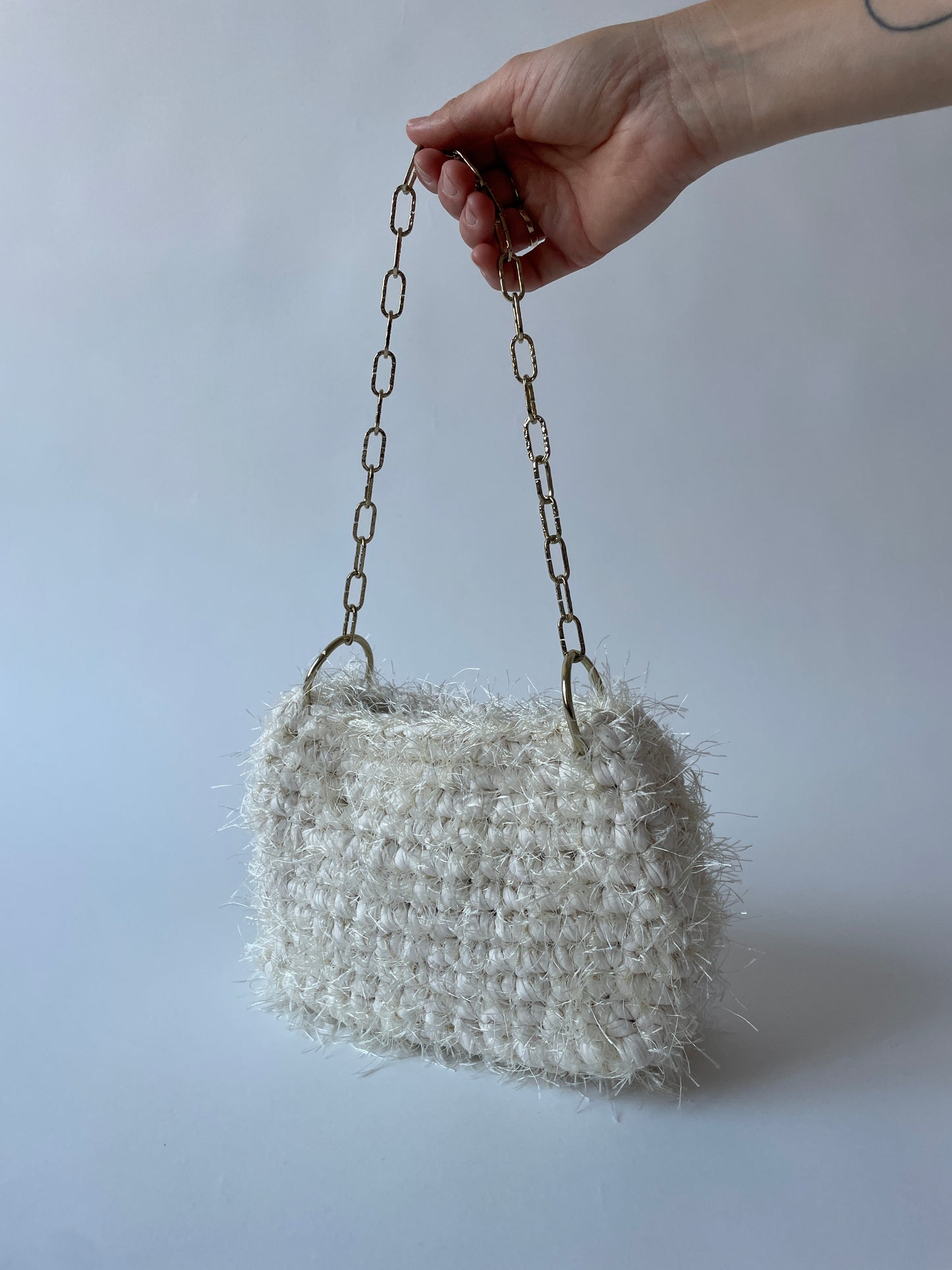Fluffy Off-white JOE Crochet Bag - Small