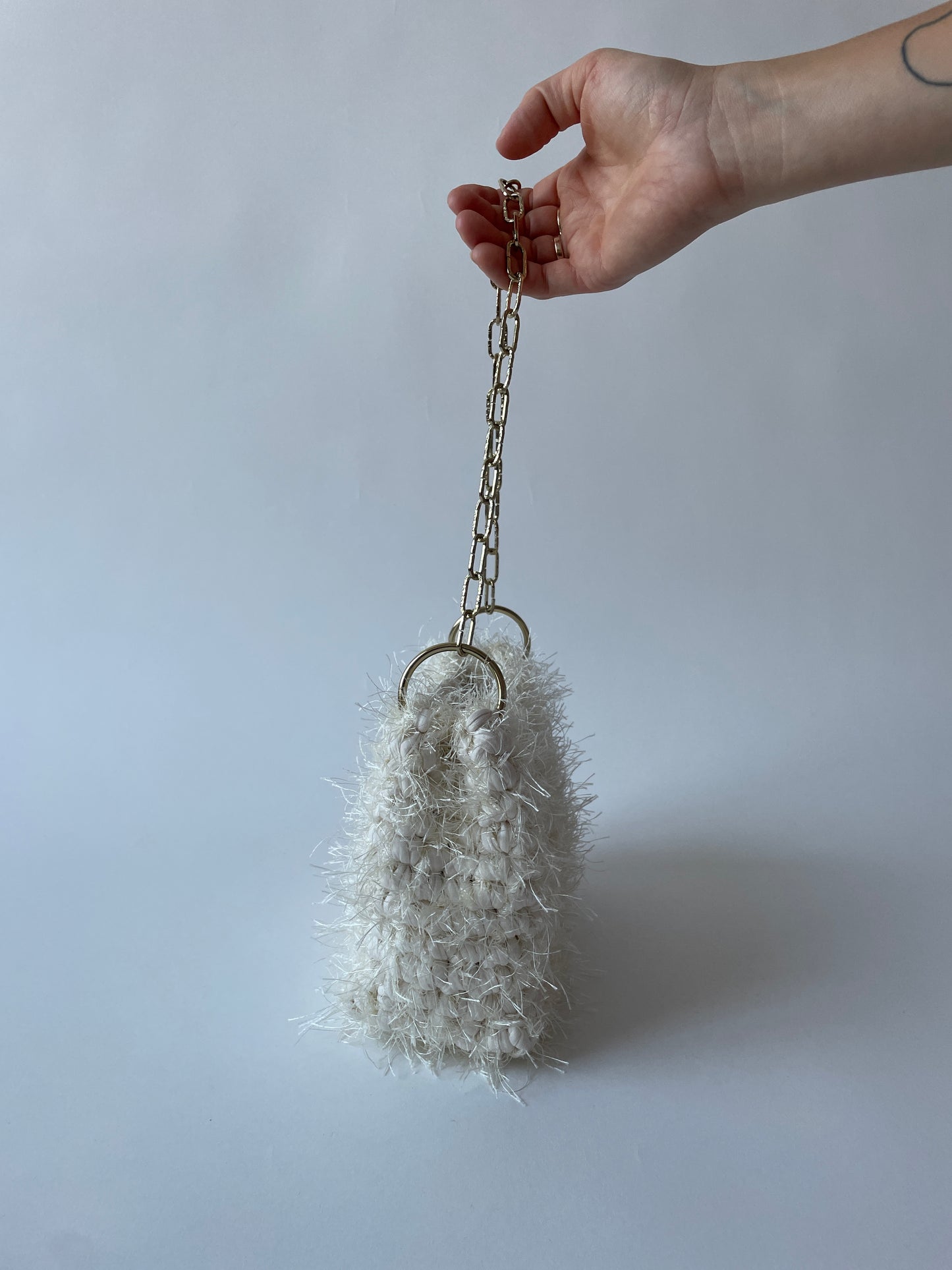 Fluffy Off-white JOE Crochet Bag - Small