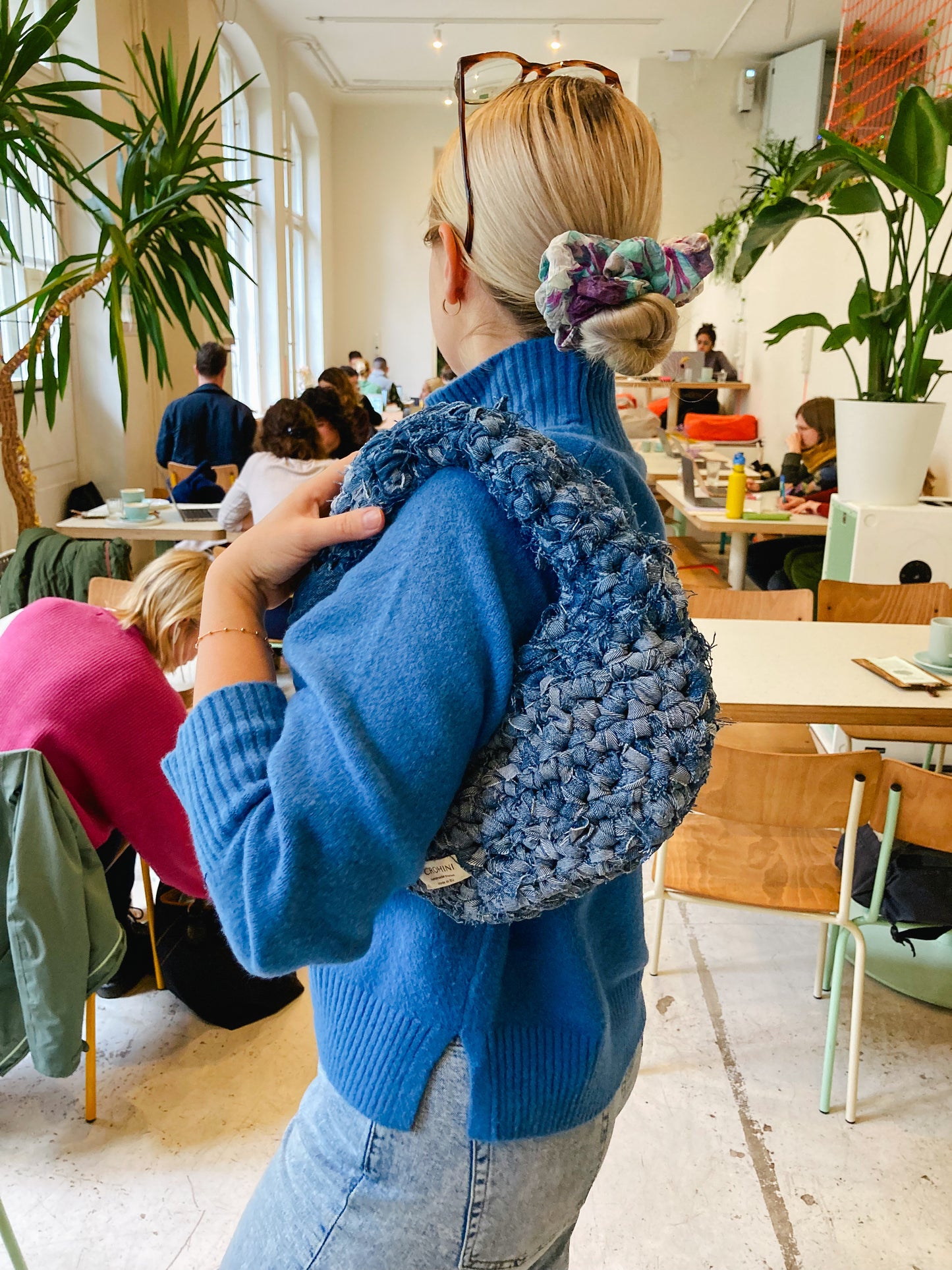 Up-cycled Blue Denim Crochet Bag - MICA