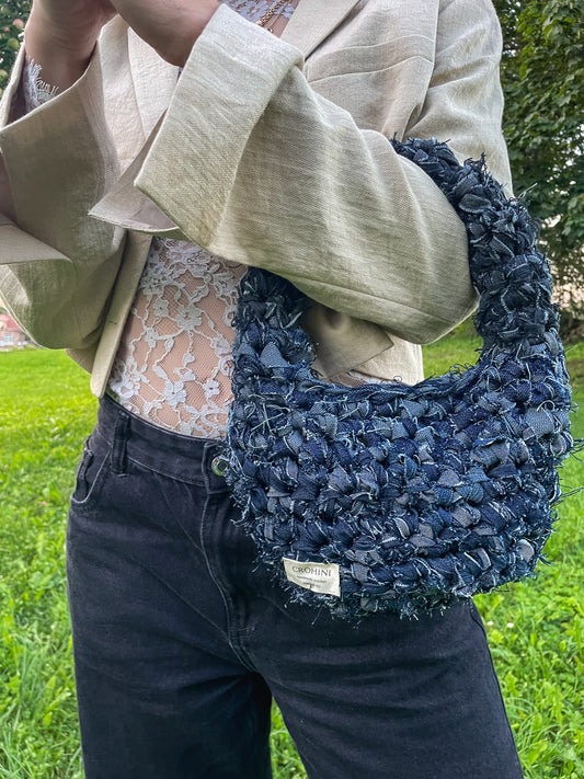 Up-cycled Dark Denim Crochet Bag - MICA