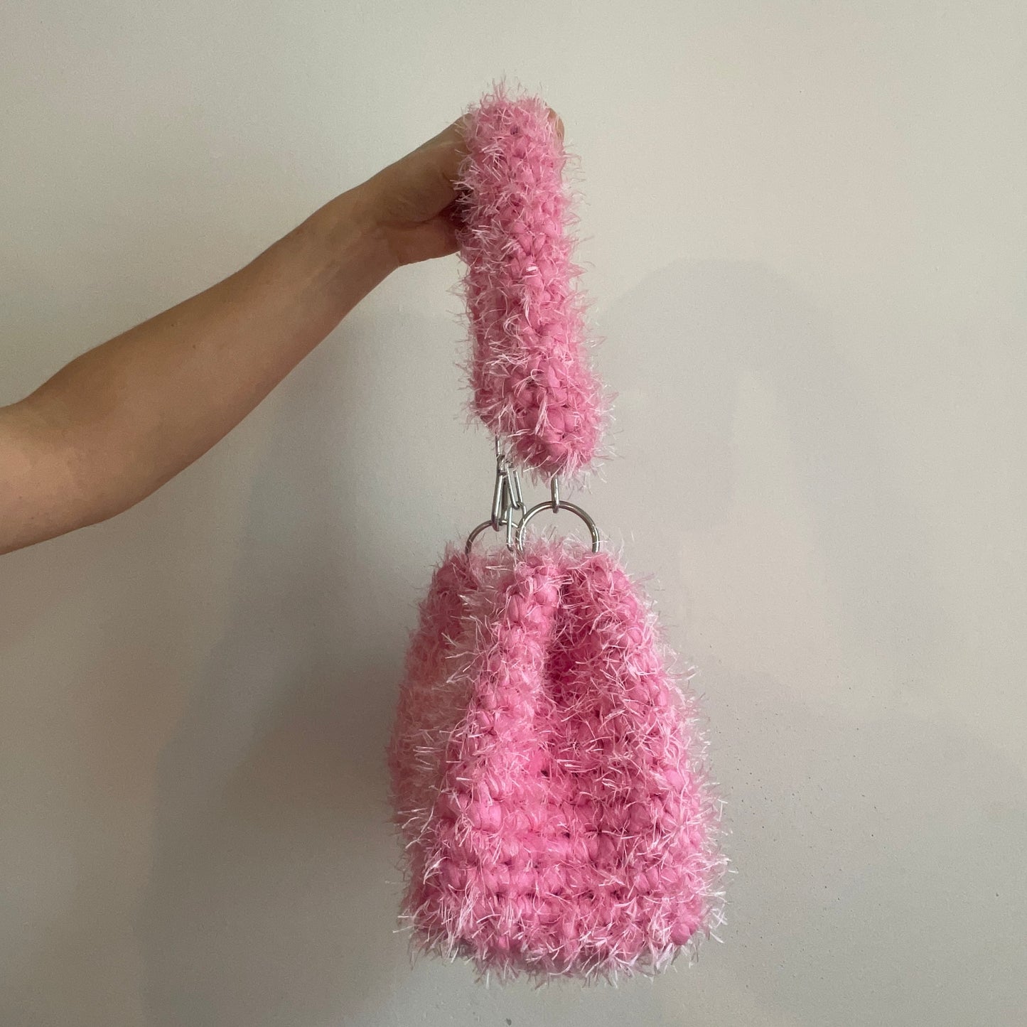 Fluffy Pink JOE Crochet Bag - Medium