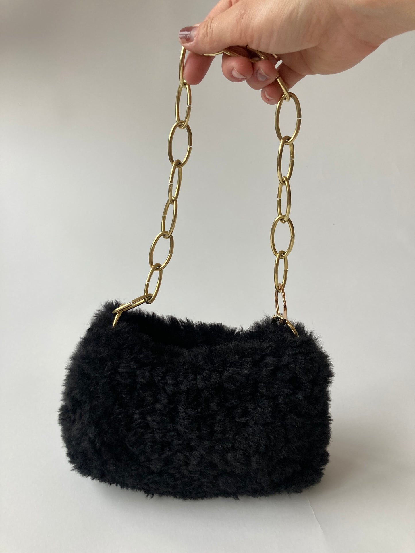 Small JOE Black Crochet Bag | Gold Chain Handle