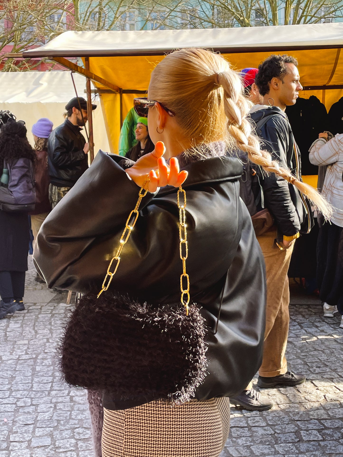 Fluffy Black JOE Crochet Bag - Small