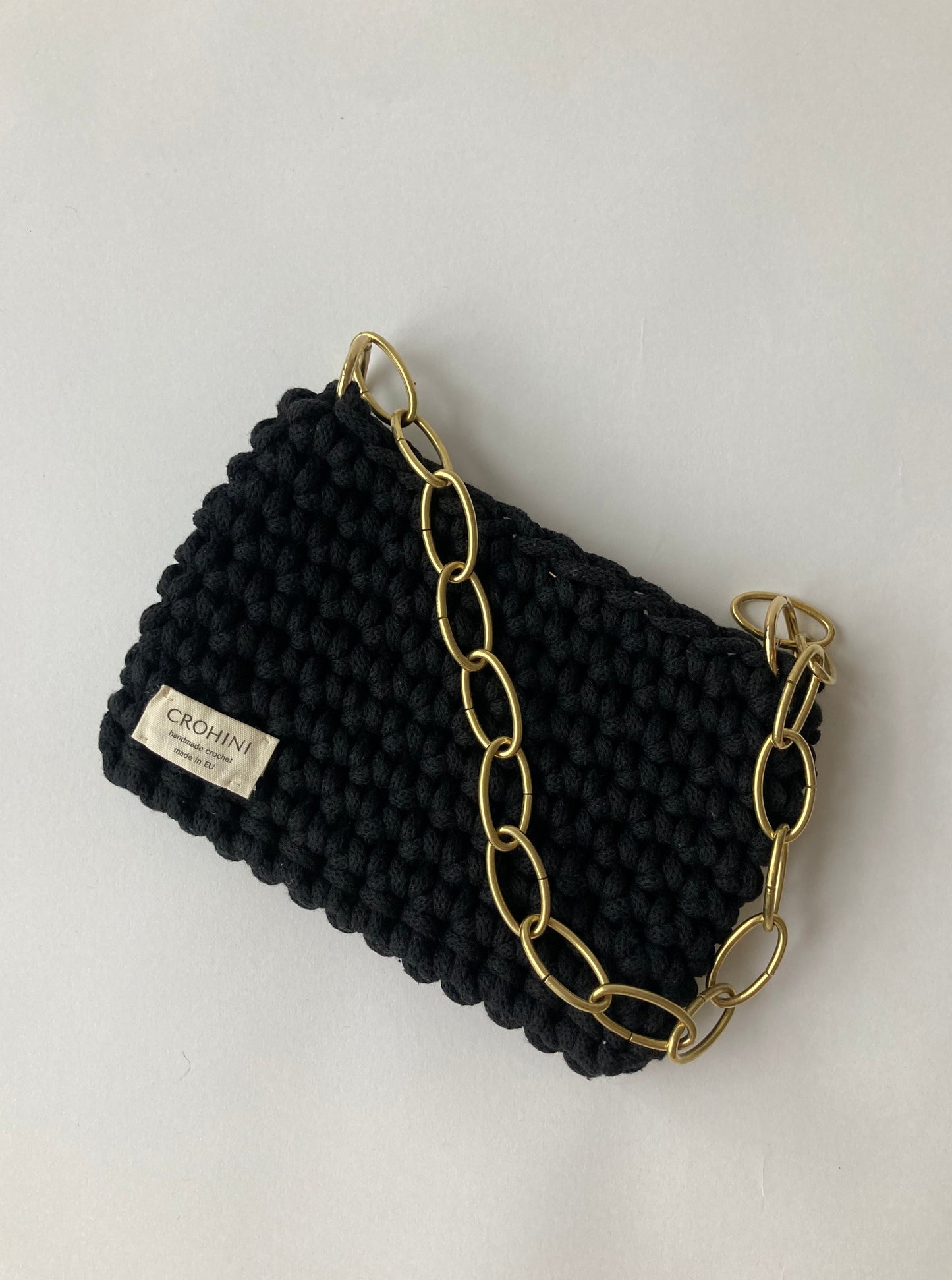 Black Mini Crochet Bag | JOE Bag | Gold Chain Handle