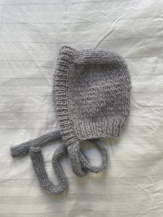 LIGHT GREY Knitted Bonnet from Alpaca Wool l Handmade