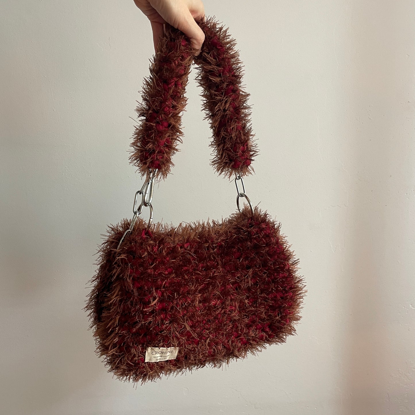 Fluffy Burgundy Crochet Bag - Medium JOE