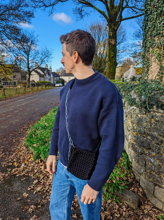 Black Mini Crochet Bag | LOUIS Bag | Silver Chain Handle