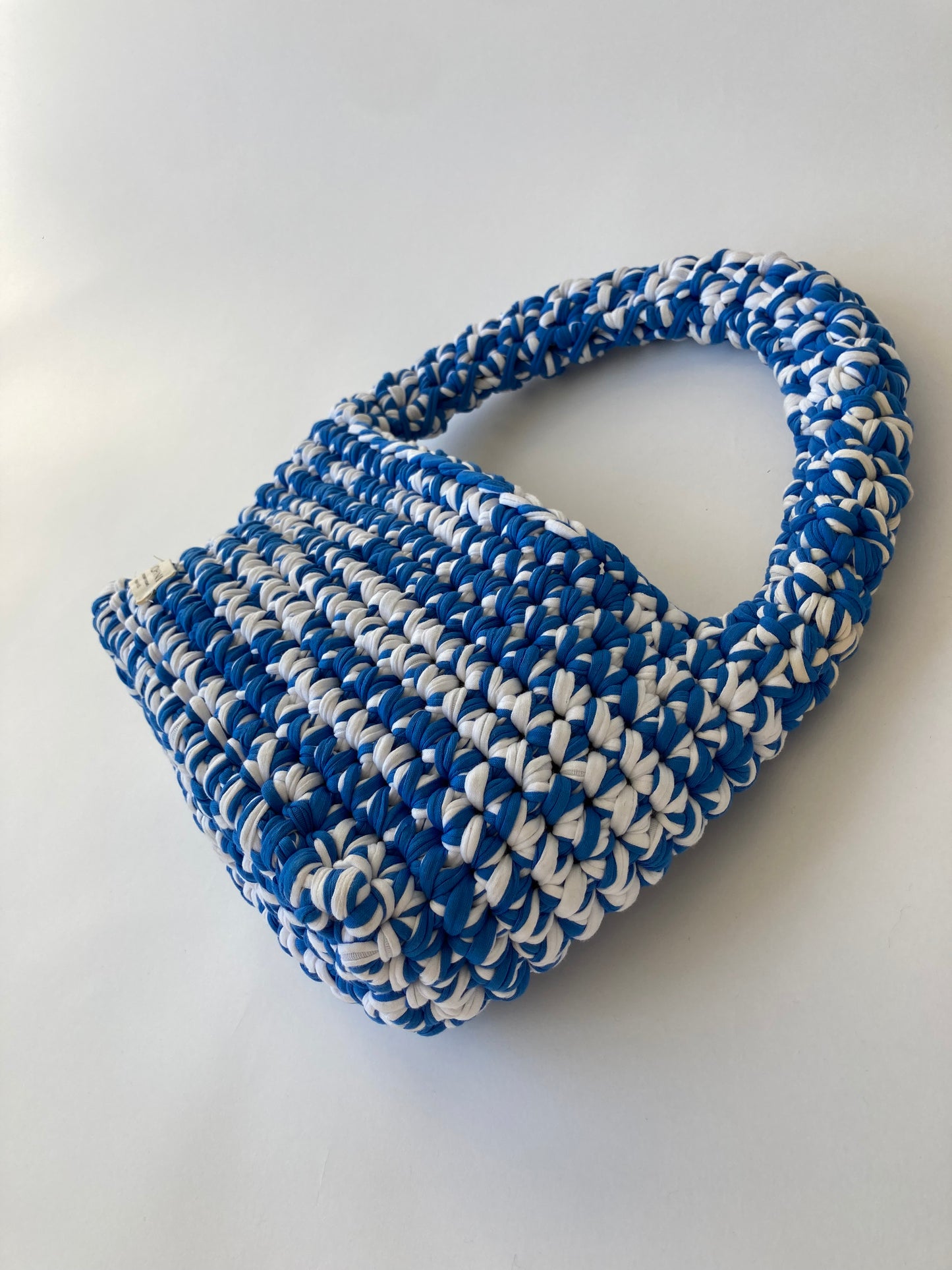 Medium LIINA White and Blue Crochet Bag