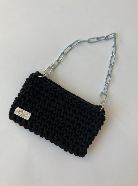 Mini JOE Black Crochet Bag | Silver Chain Handle | Gehäkelte Tasche