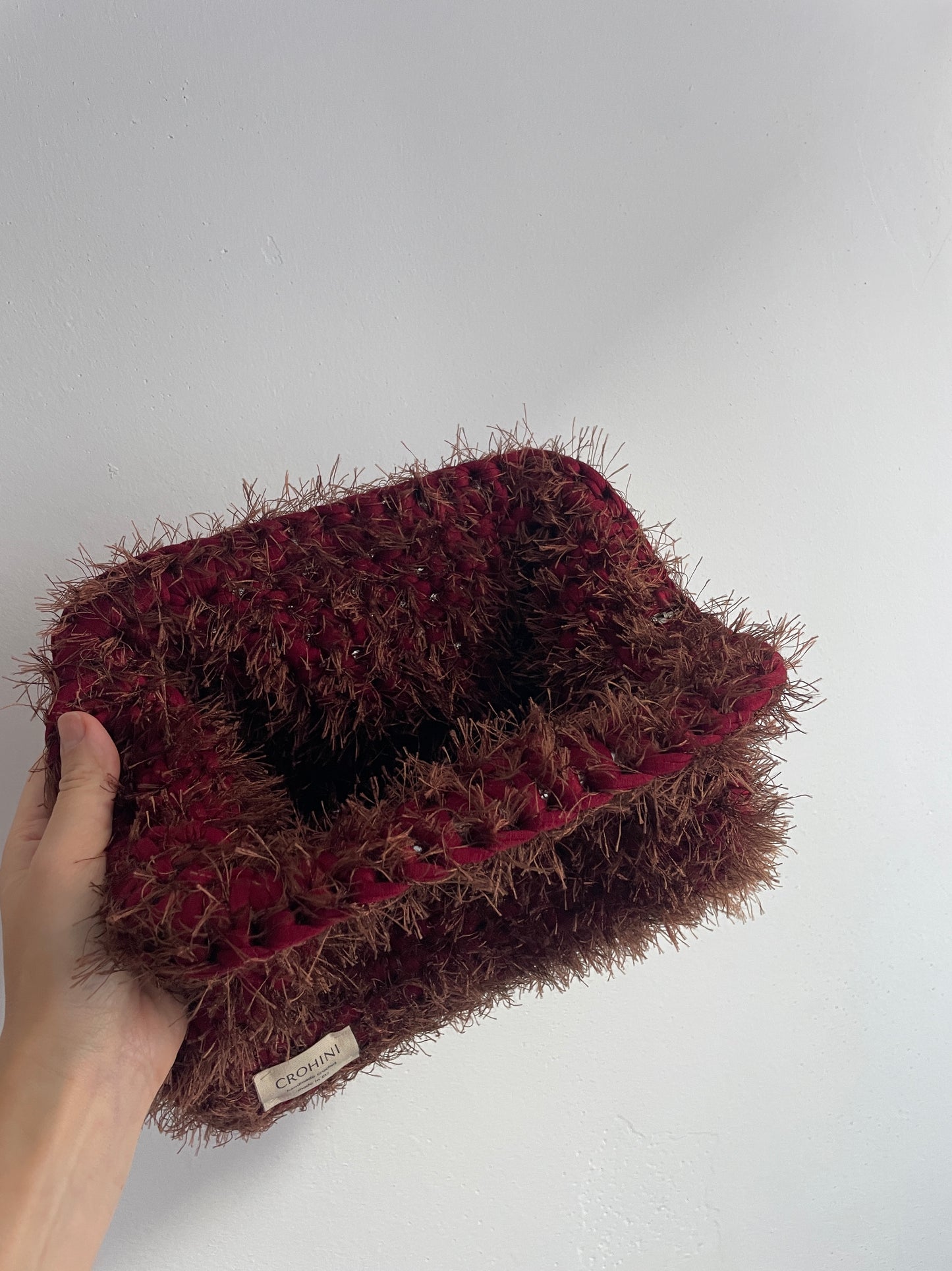 Fluffy Bordeaux Crochet Clutch bag - KELLI