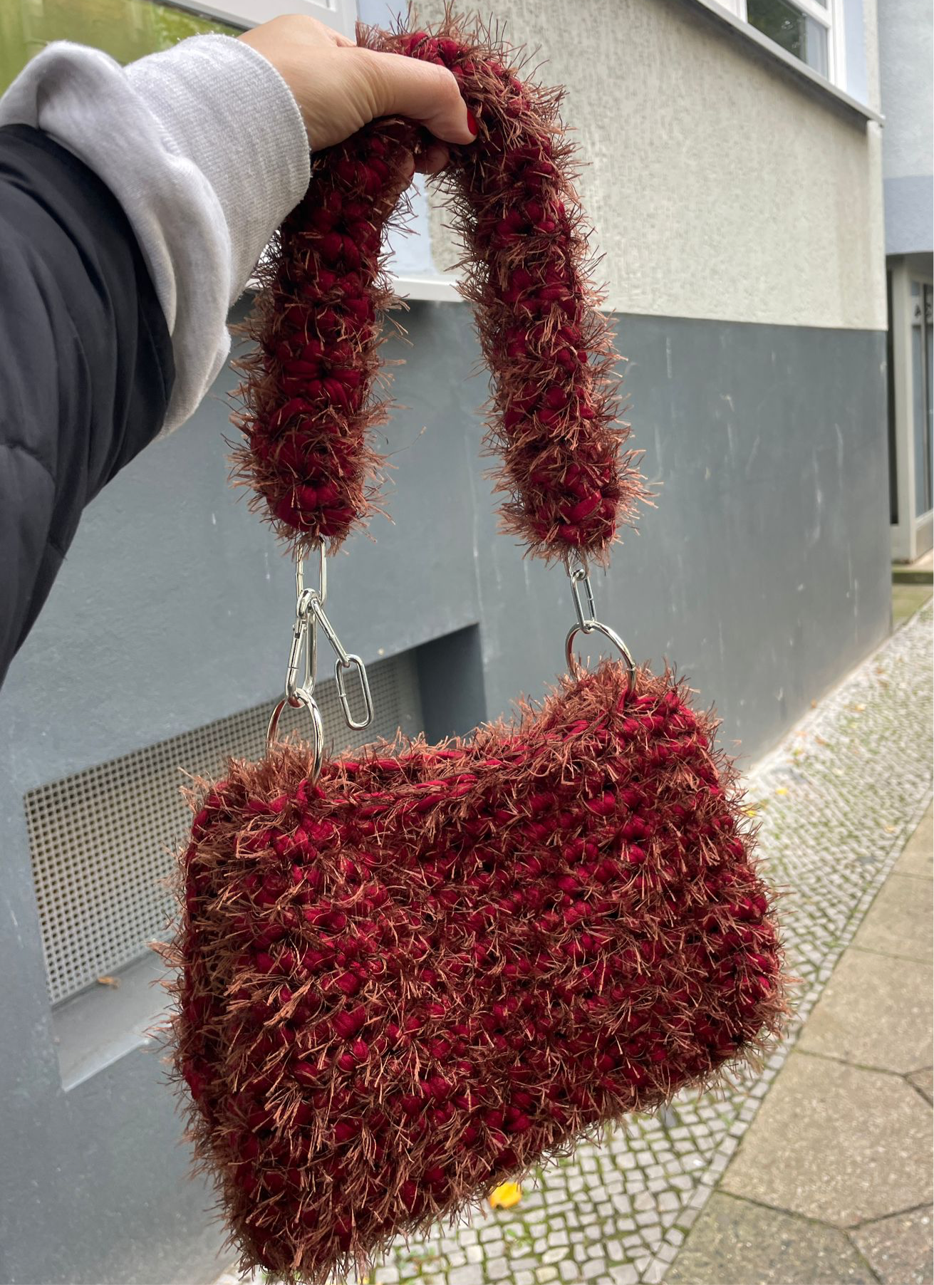 Fluffy Bordeaux Crochet Bag - Medium JOE