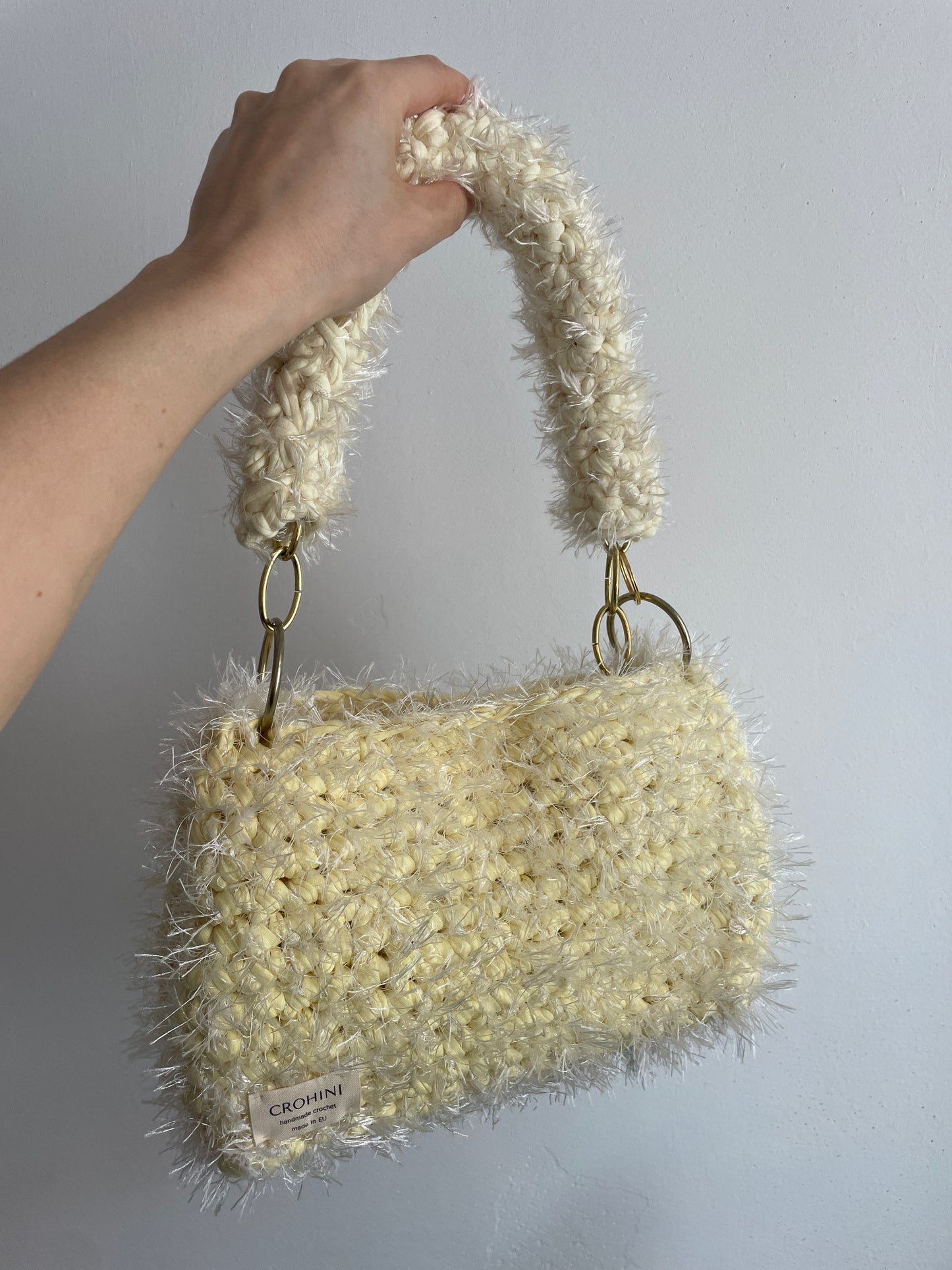 Fluffy Pastel Yellow JOE Crochet Bag - Medium