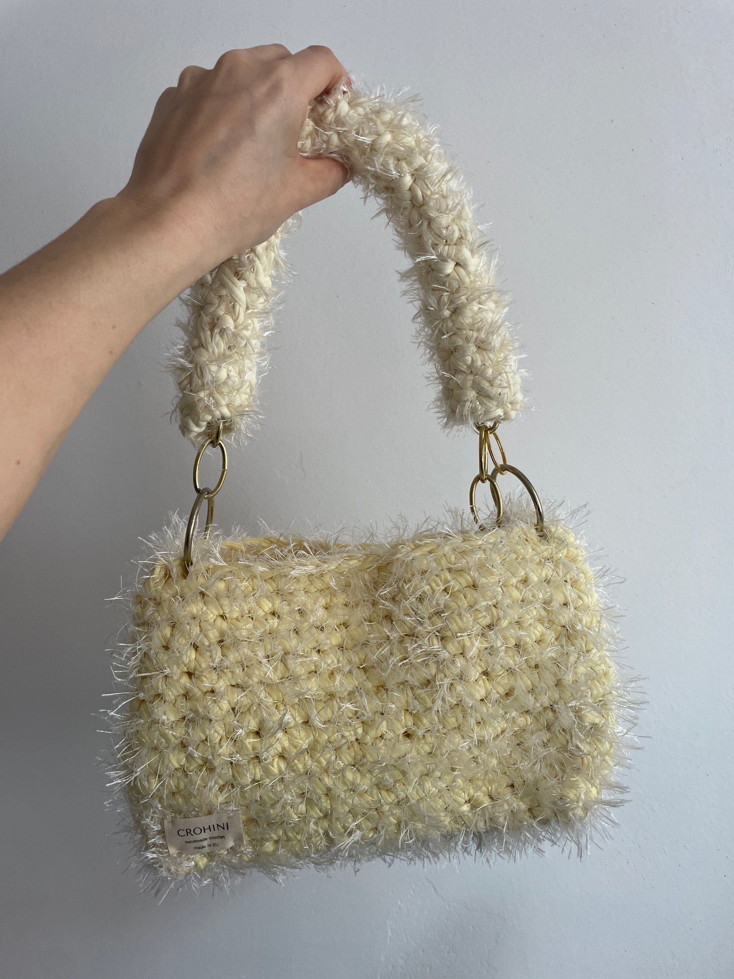 Fluffy Pastel Yellow JOE Crochet Bag - Medium