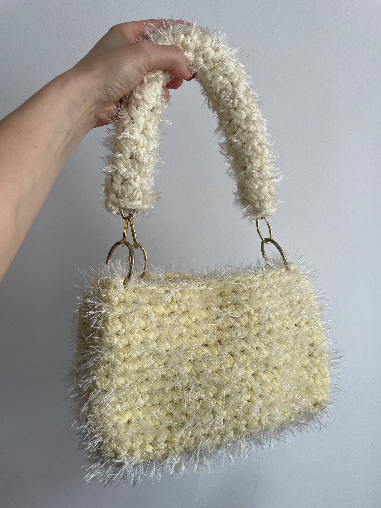 Fluffy Pastel Yellow JOE Crochet Bag - Medium