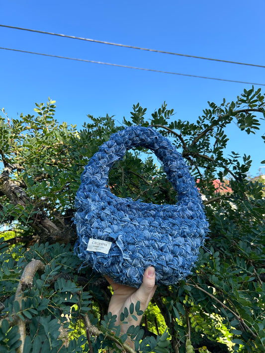 Up-cycled Blue Denim Crochet Bag - MICA