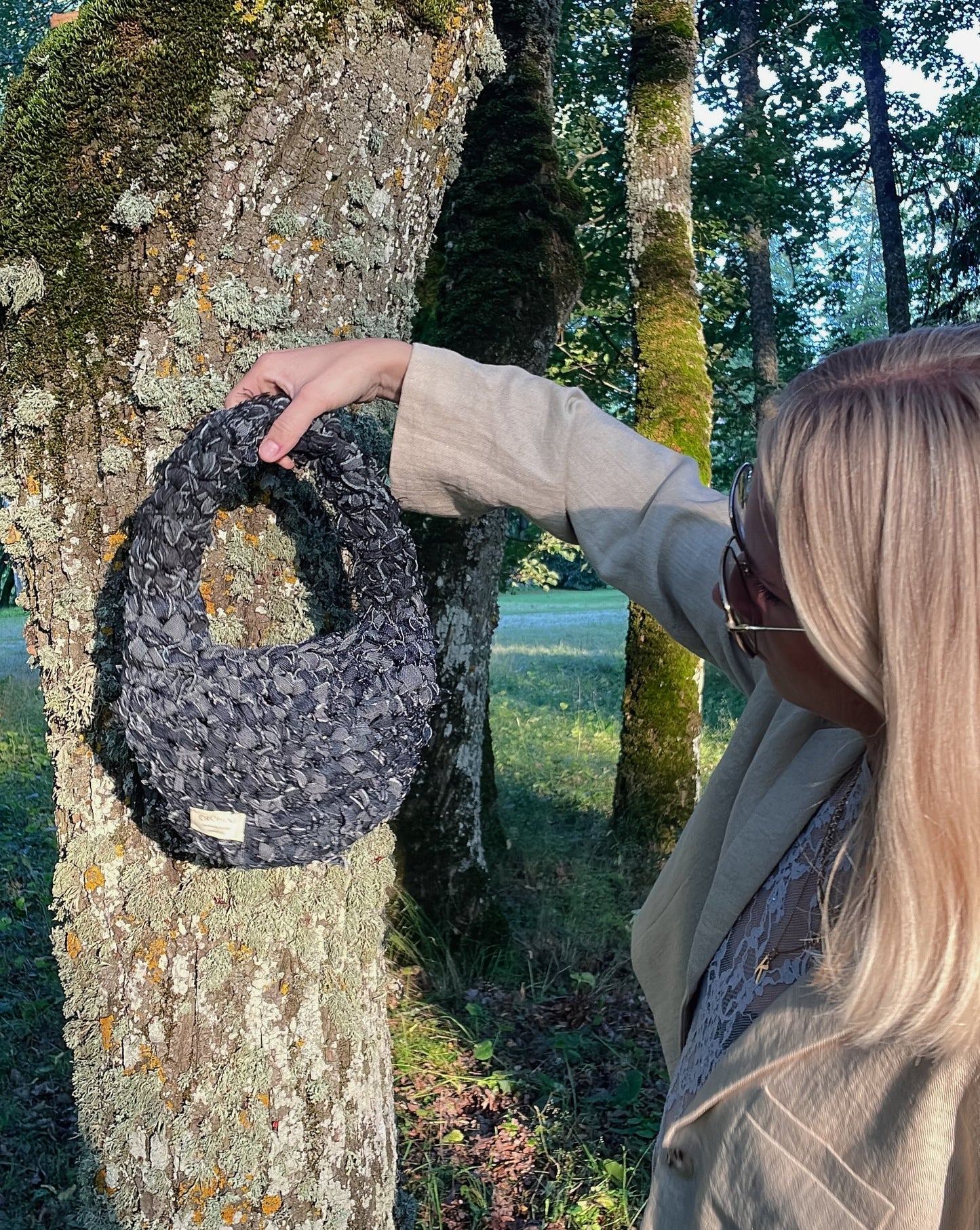 Up-cycled Dark Denim Crochet Bag - MICA