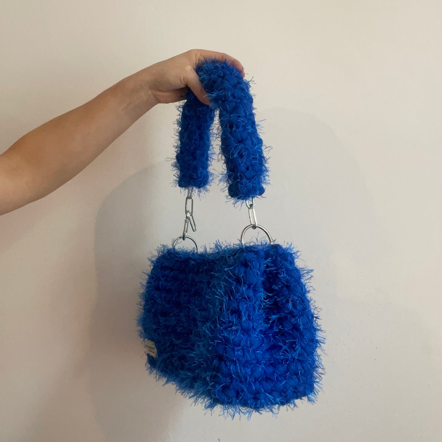 Fluffy Electric Blue JOE Crochet Bag - Medium