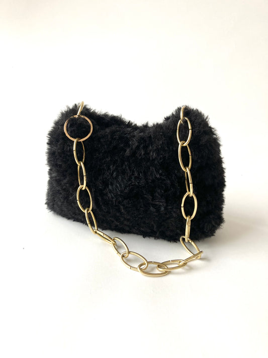 Small JOE Black Crochet Bag | Gold Chain Handle