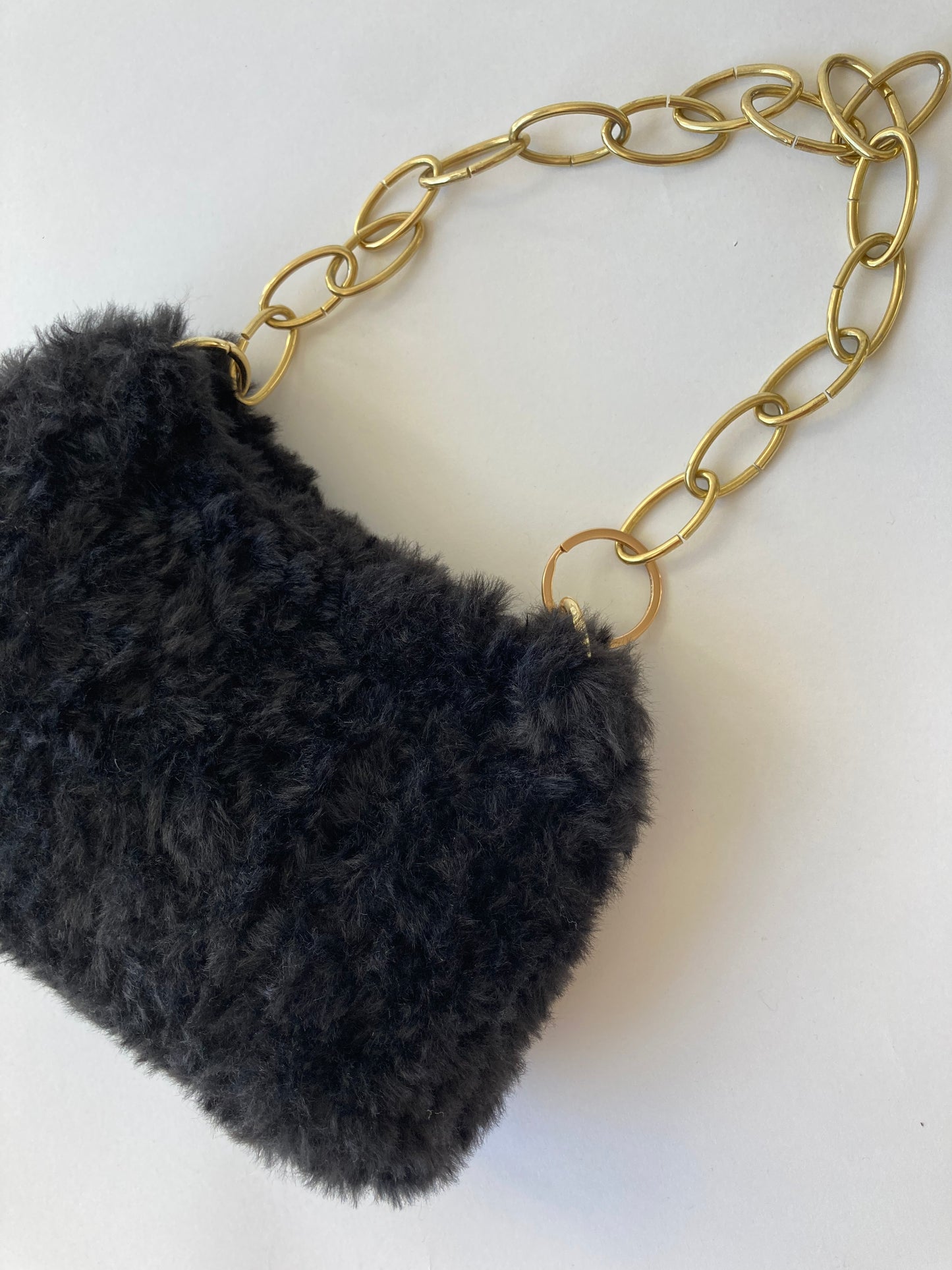 Small JOE Black Crochet Bag | Gold Chain Handle