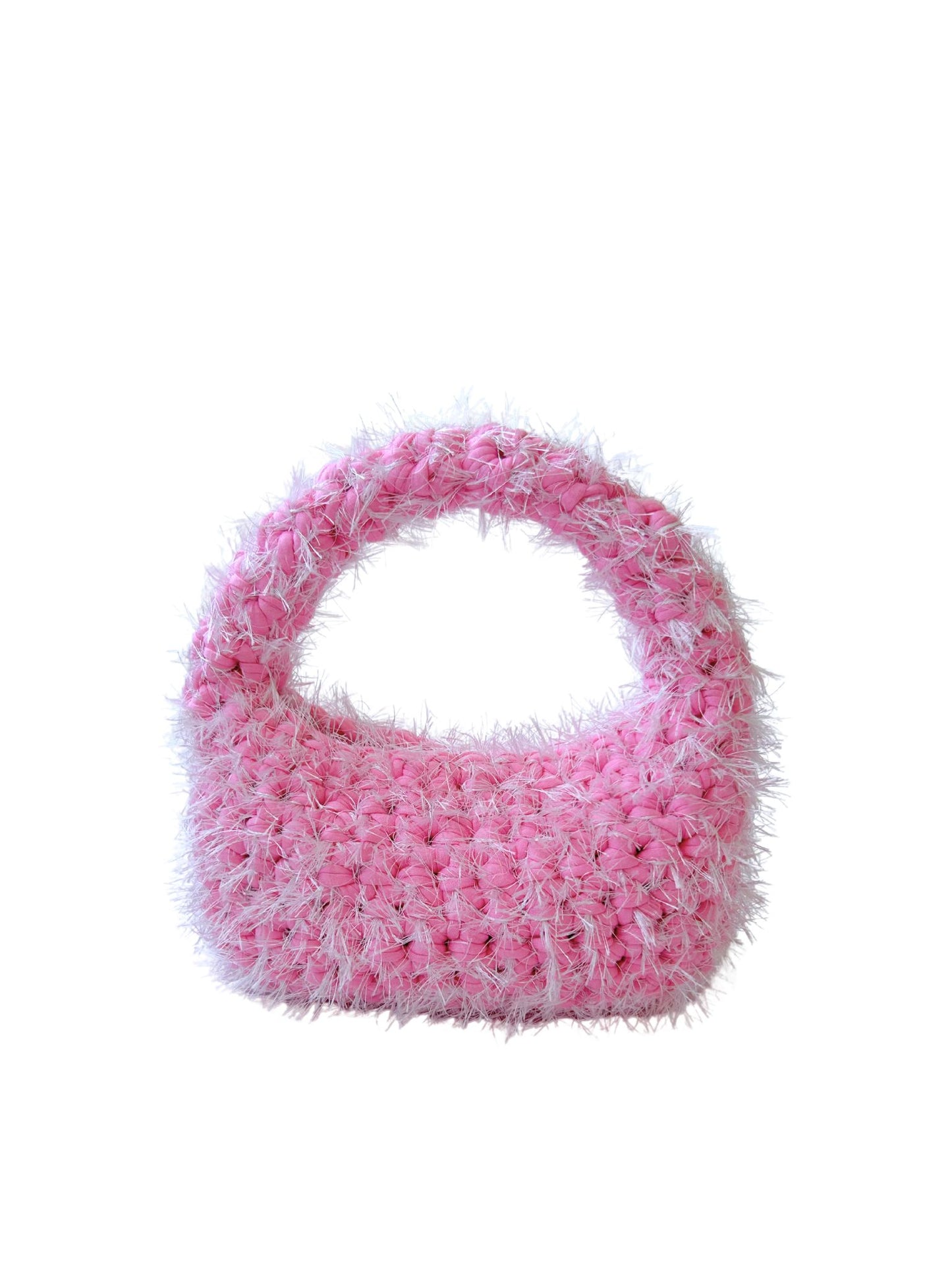 Fluffy Baby Pink Mini Crochet Bag - LIINA