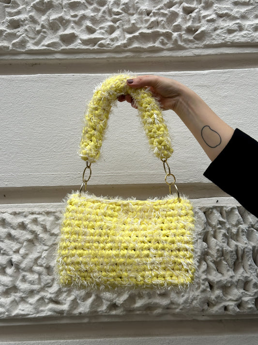 Fluffy Lemon Yellow JOE Crochet Bag - Medium